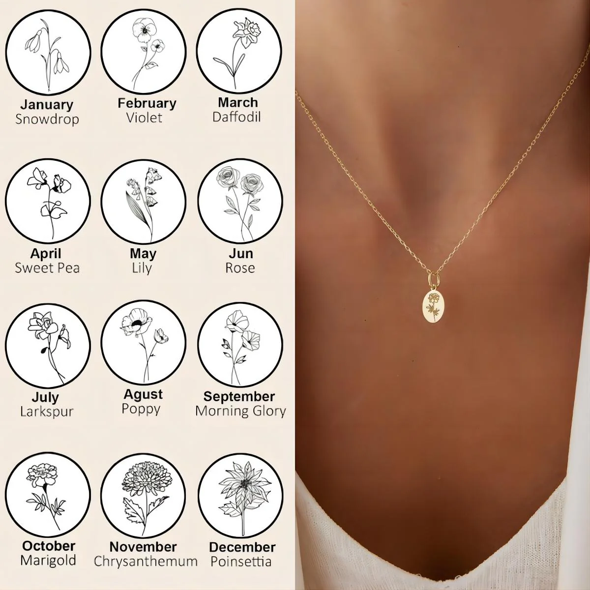 Personalized Tiny Birth Flower Necklace, Gift For Her - Image 5
