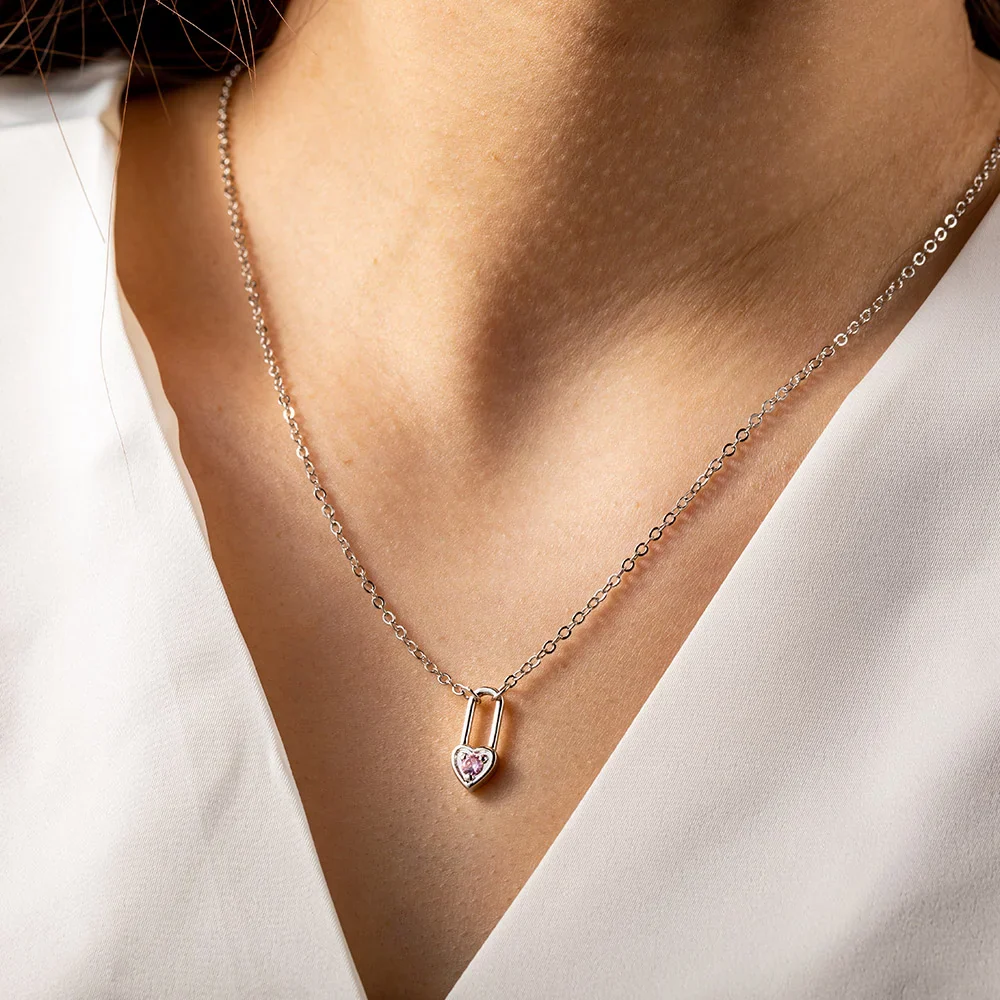 Personalized Tiny Heart Padlock Necklace with Birthstone Dainty Jewelry - Image 2