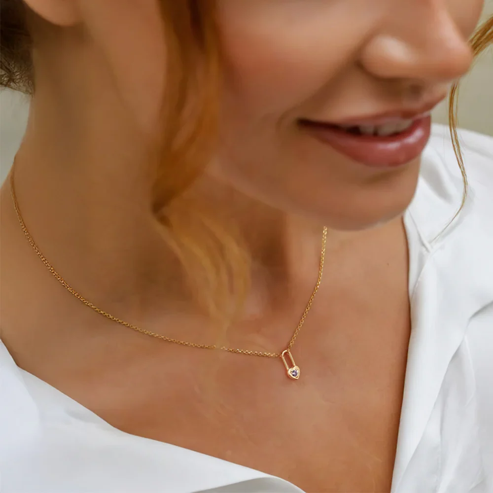 Personalized Tiny Heart Padlock Necklace with Birthstone Dainty Jewelry - Image 3