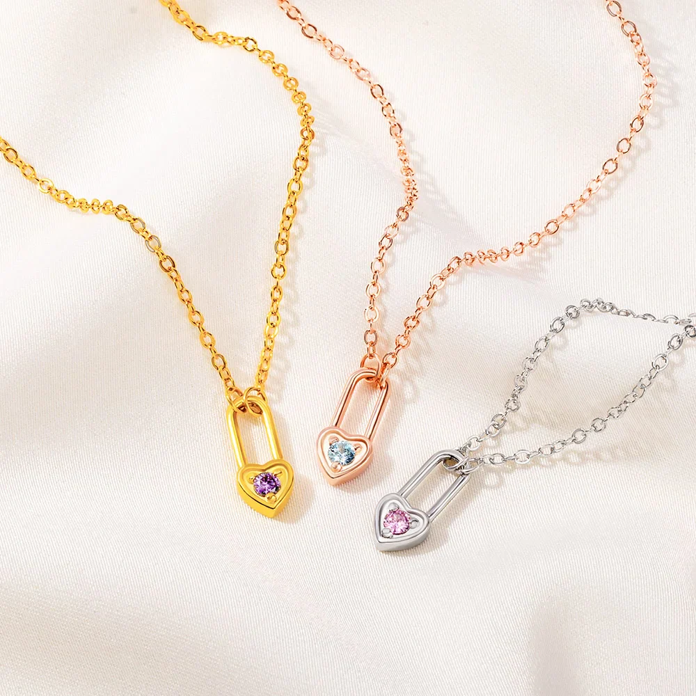 Personalized Tiny Heart Padlock Necklace with Birthstone Dainty Jewelry - Image 5