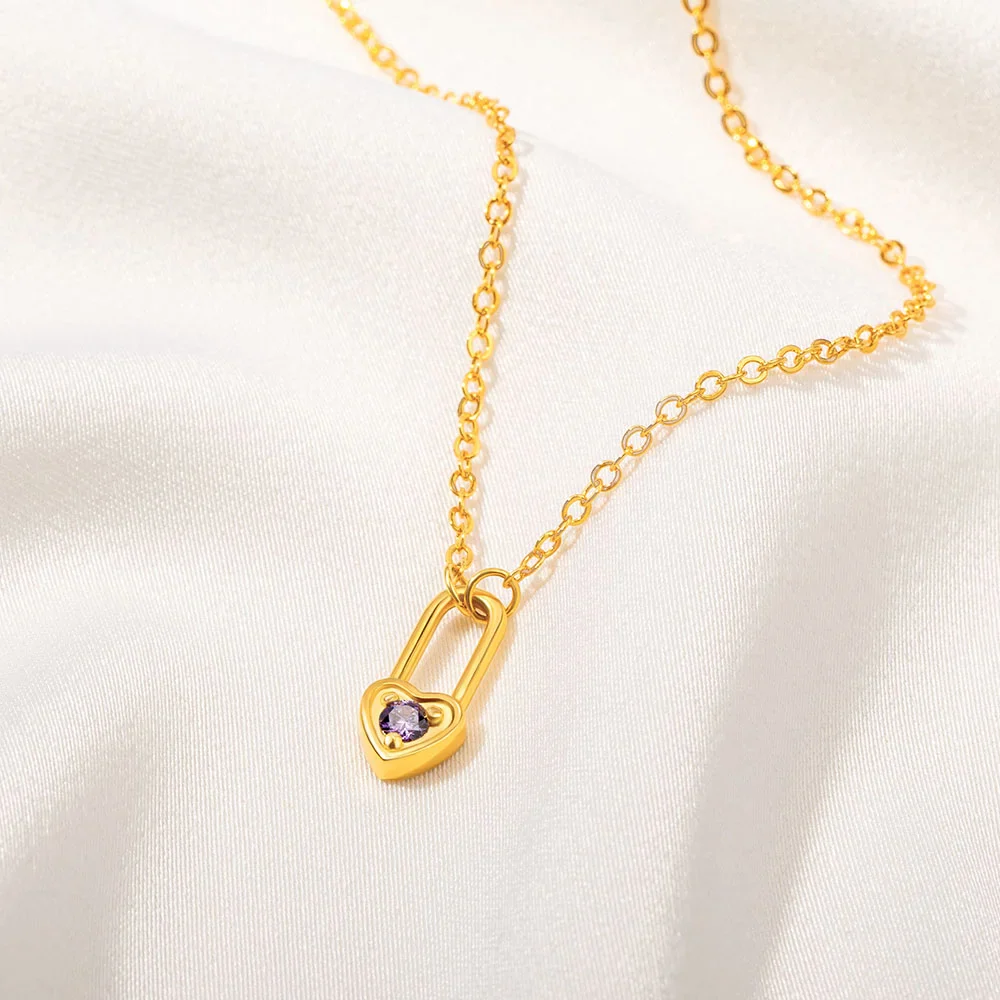 Personalized Tiny Heart Padlock Necklace with Birthstone Dainty Jewelry - Image 7