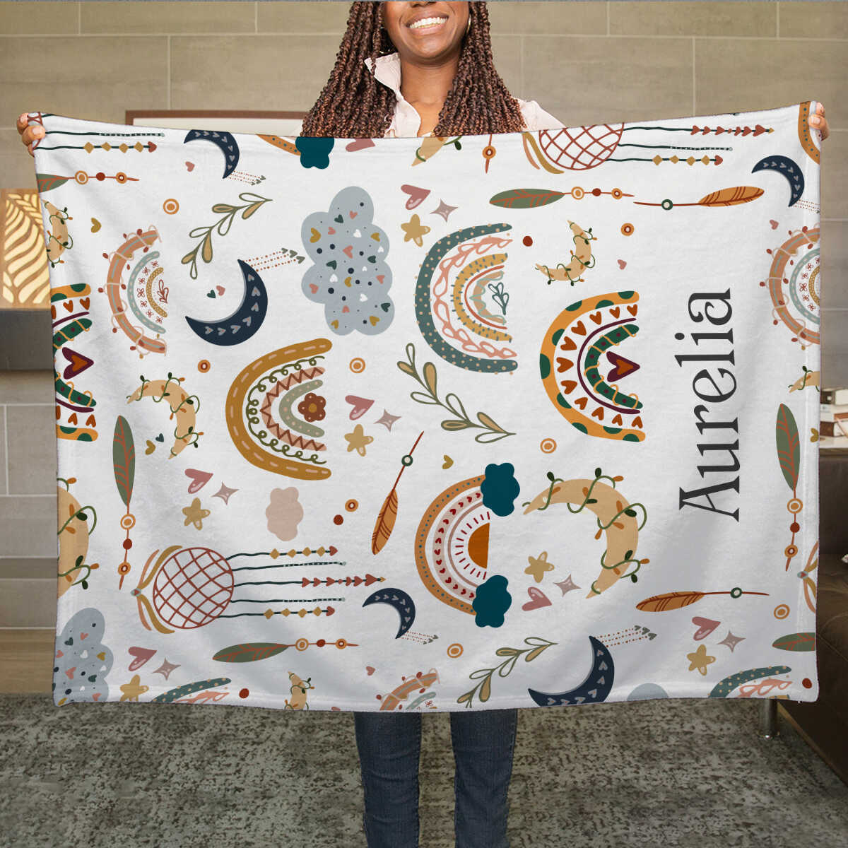 Personalized Toddler Blanket – Custom Name Boho Rainbow Baby Blanket, Unique Baby Shower Gift for Newborn & Kids - Image 10