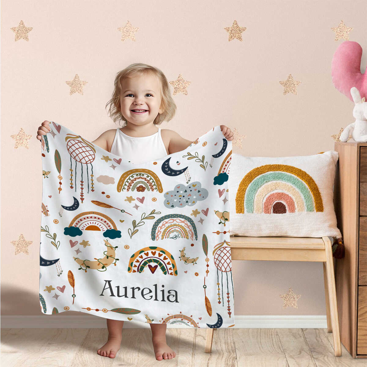 Personalized Toddler Blanket – Custom Name Boho Rainbow Baby Blanket, Unique Baby Shower Gift for Newborn & Kids - Image 6