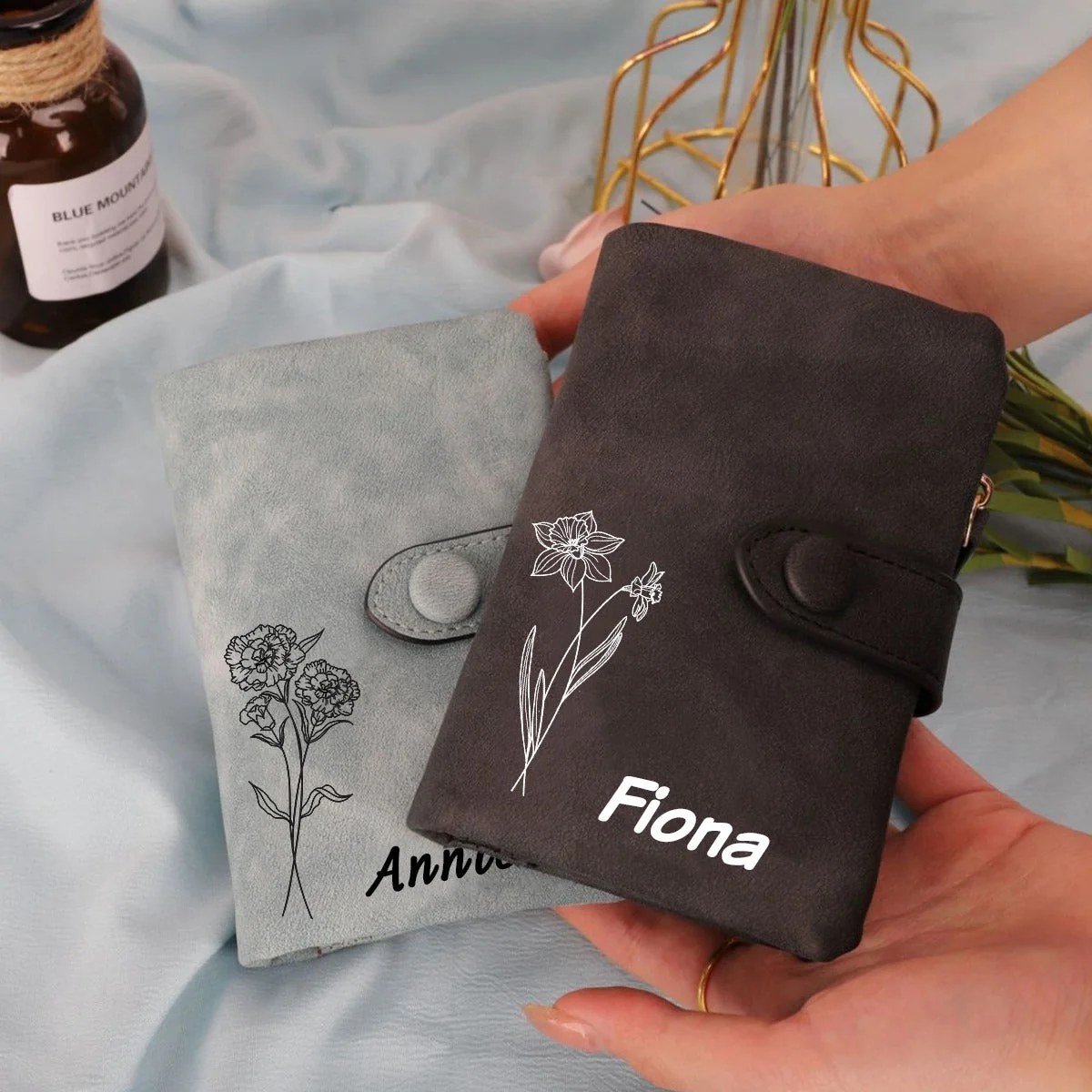 Personalized Tri-Fold Birth Flower Leather Wallet Card Holder - Image 9