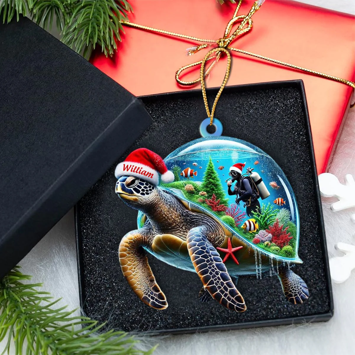 Personalized Turtle Diving Custom Name Ornament, Diving Lover Christmas Gift - Image 2