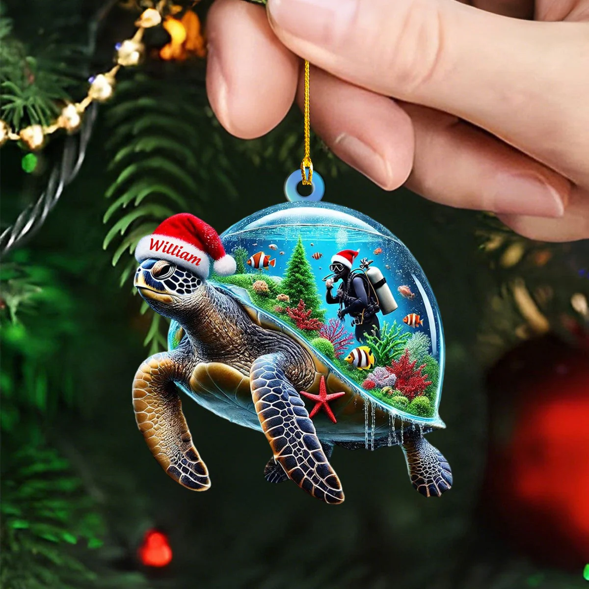Personalized Turtle Diving Custom Name Ornament, Diving Lover Christmas Gift - Image 3