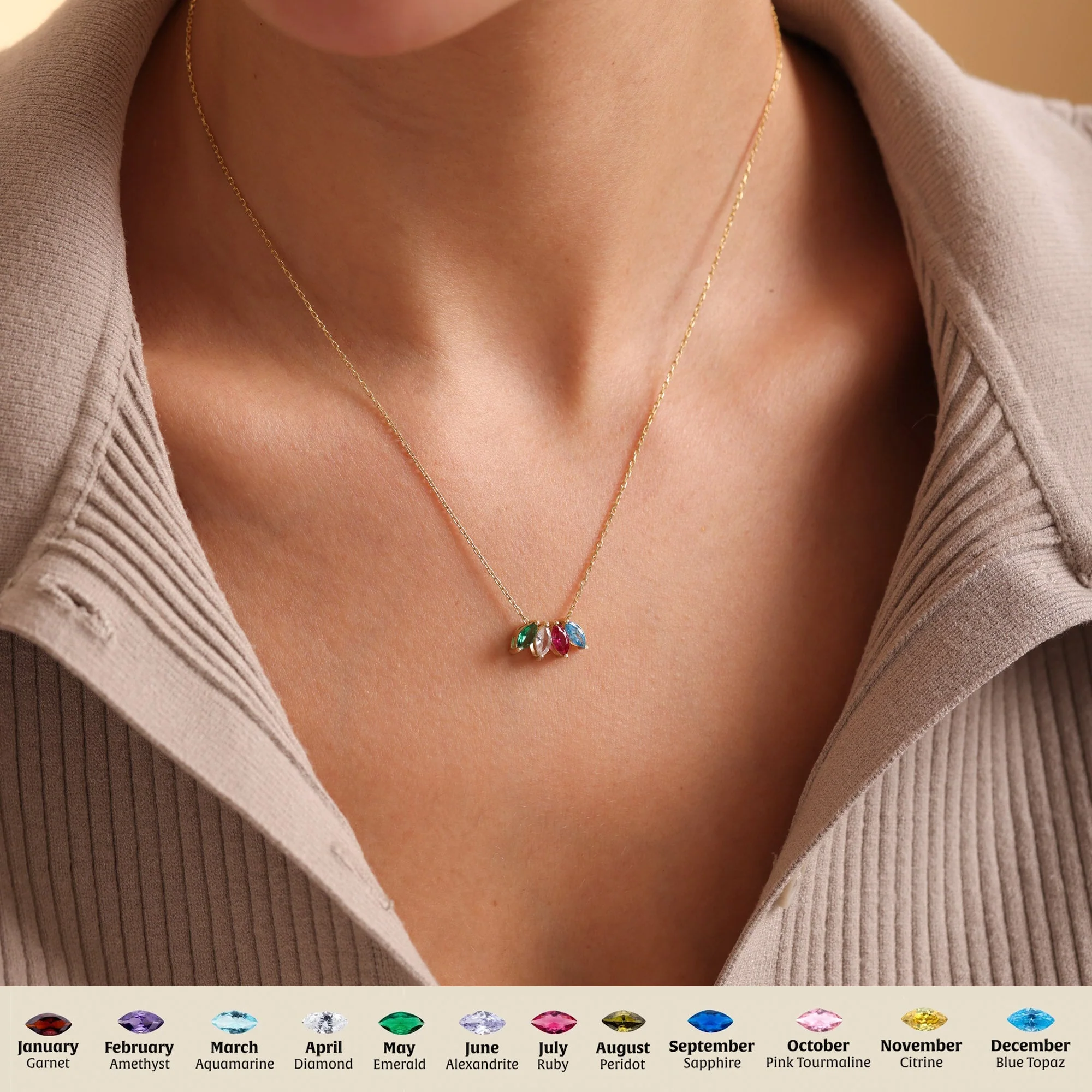 Personalized Twelve-Month Birthstone Necklace Gift For Grandma, Mom - Image 2