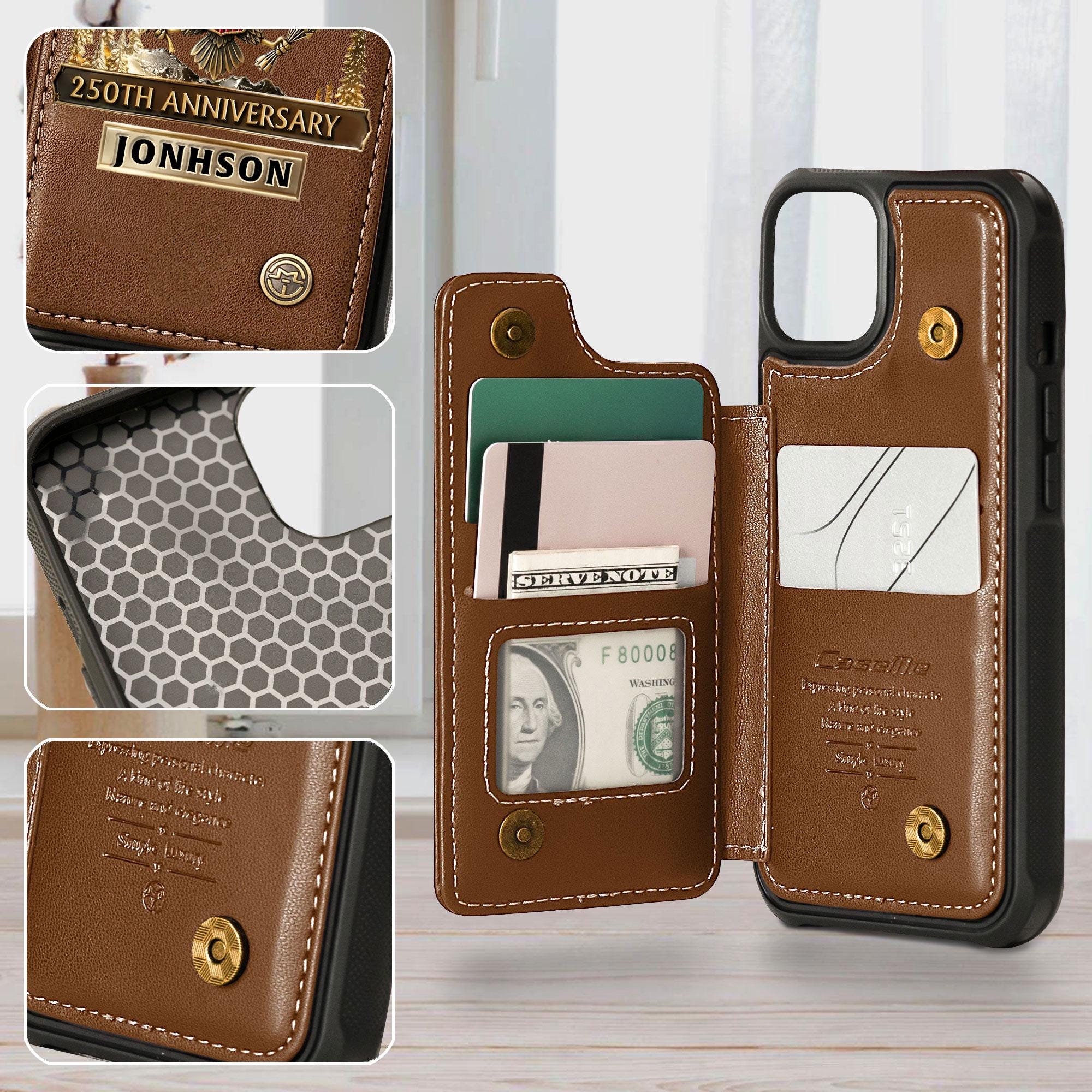 Personalized U.S. Army Leather Wallet Phone Case, 250th Anniversary Military Phone Case - Image 4