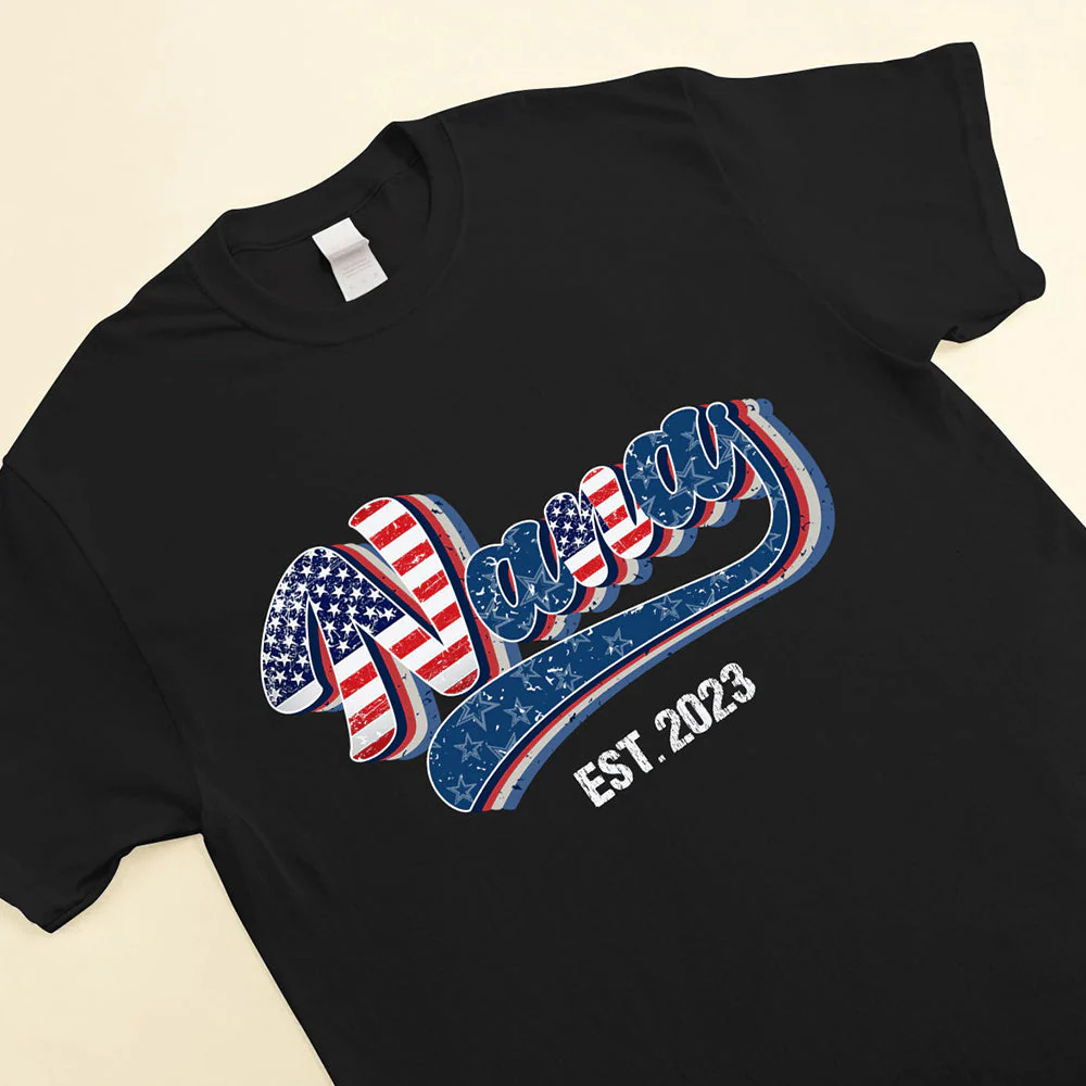 Personalized Unique 4th Of July Grandma Auntie Mom Nana EST American Flag T-shirt - Image 4