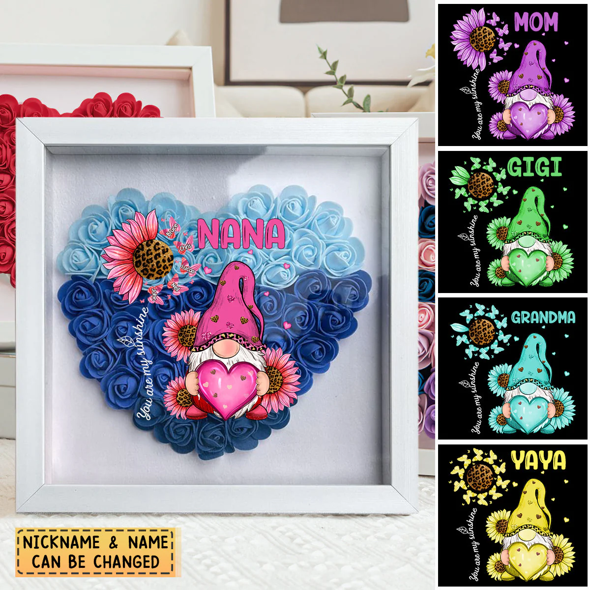 Personalized Unique Leopard Grandma Mom Butterfly Kids Heart Flower Shadow Box - Image 2