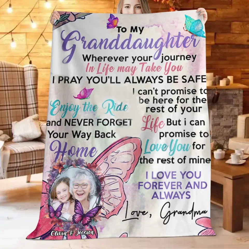 Personalized Upload Photo To My Granddaughter Love You Forever Blanket - Image 3