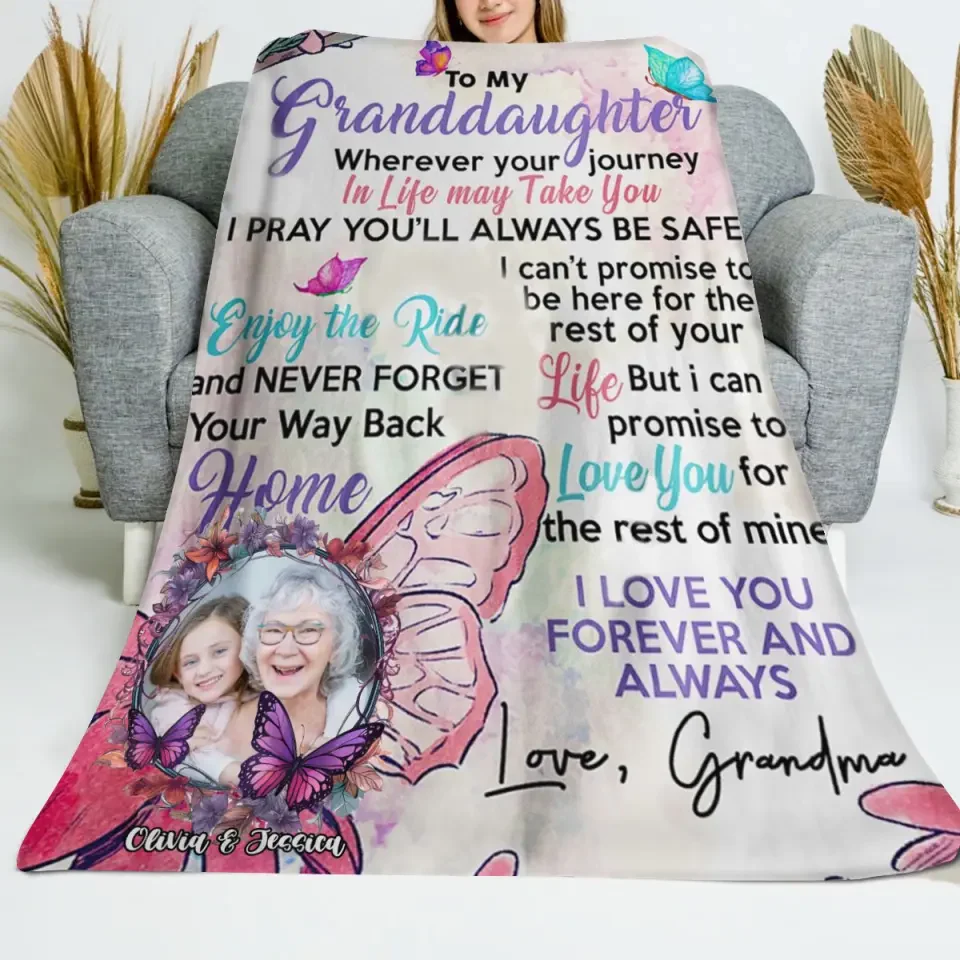 Personalized Upload Photo To My Granddaughter Love You Forever Blanket - Image 4