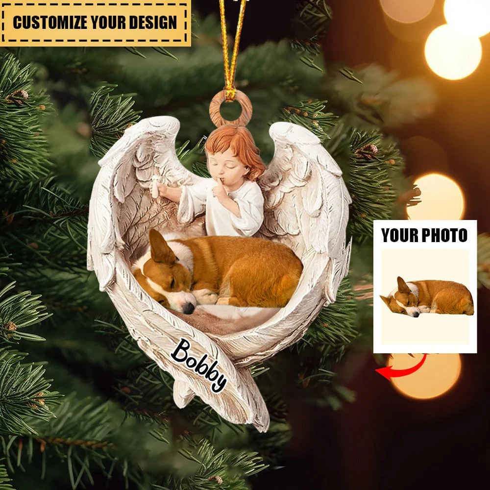 Personalized Upload Your Dog Or Sleeping Cat Photo Cherub Acrylic Ornament - Image 4
