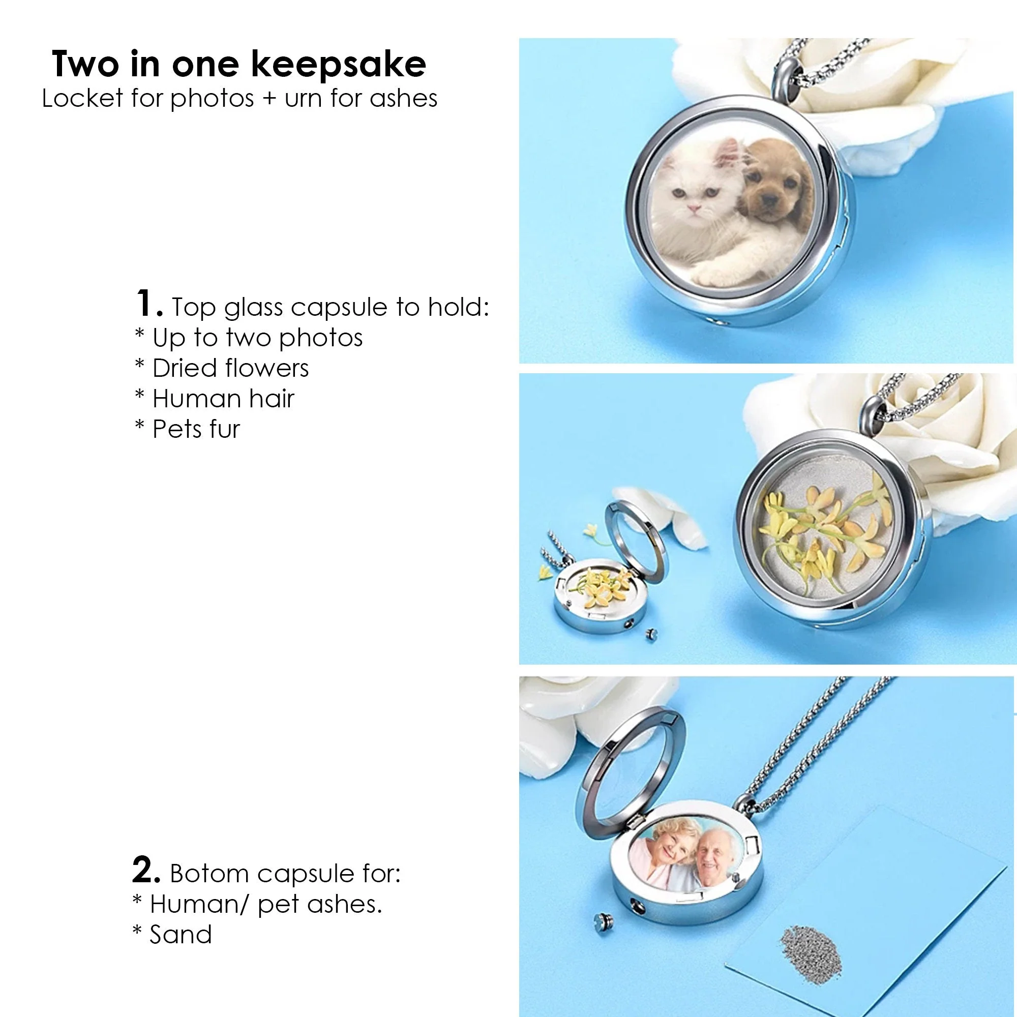 Personalized Urn Necklace Locket With Photo, Grief Gift - Image 4
