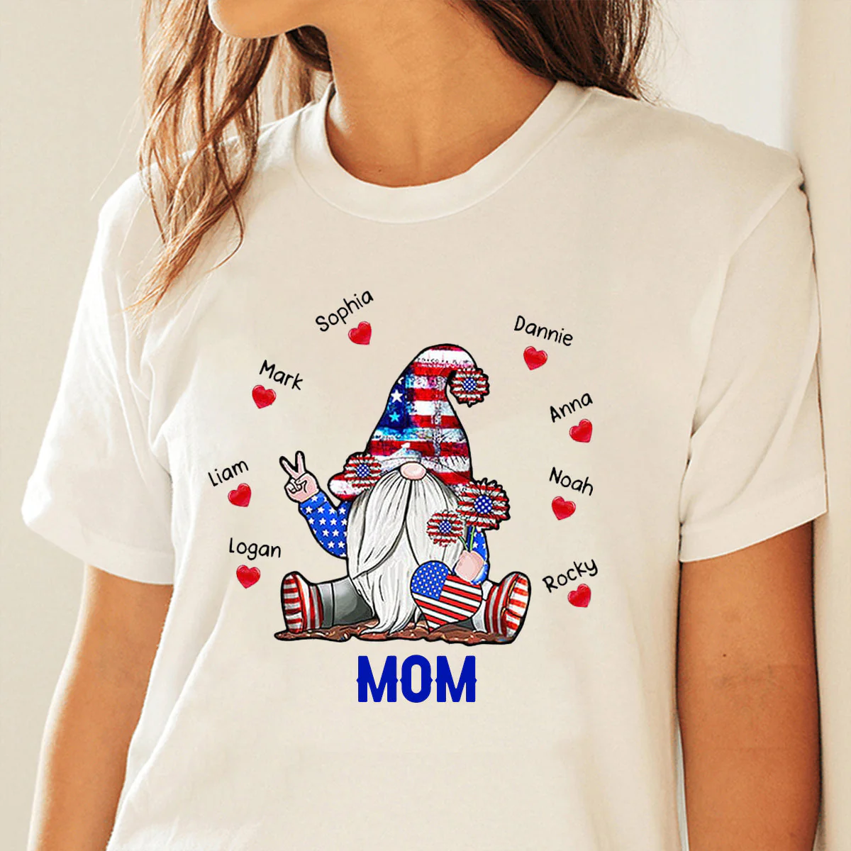 Personalized US 4th of July Grandma Kid Heart American Flag T-shirt - Image 3