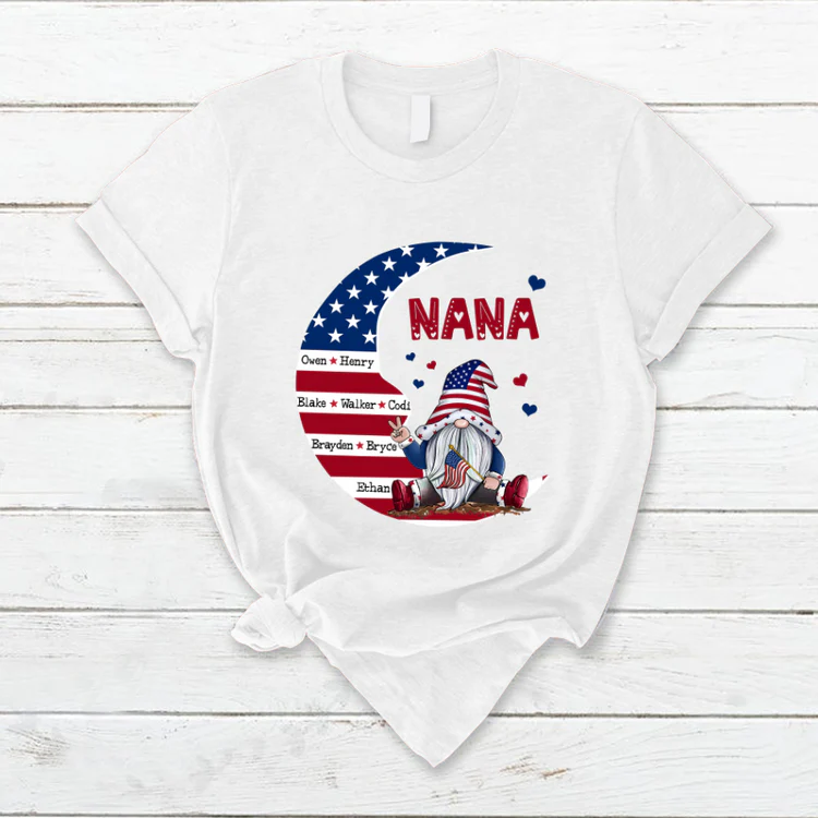Personalized US 4th of July Grandma Kid Moon American Flag T-shirt - Image 10