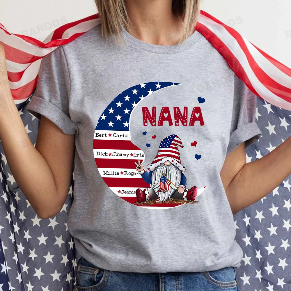 Personalized US 4th of July Grandma Kid Moon American Flag T-shirt - Image 6