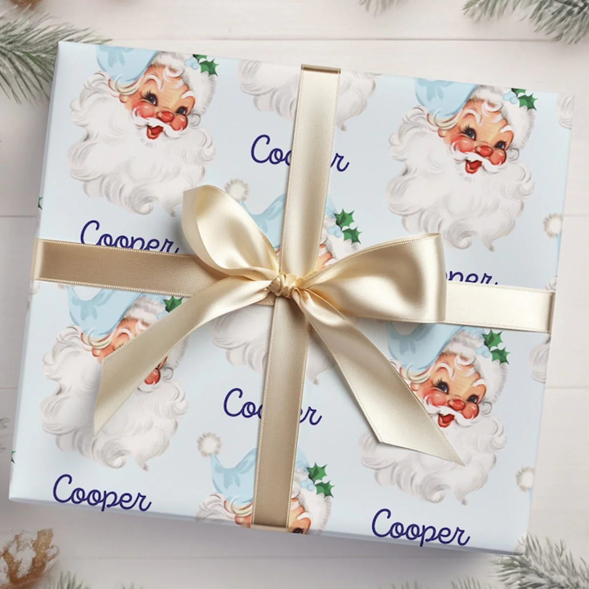 Personalized Vintage Santa Christmas Wrapping Paper - Image 2