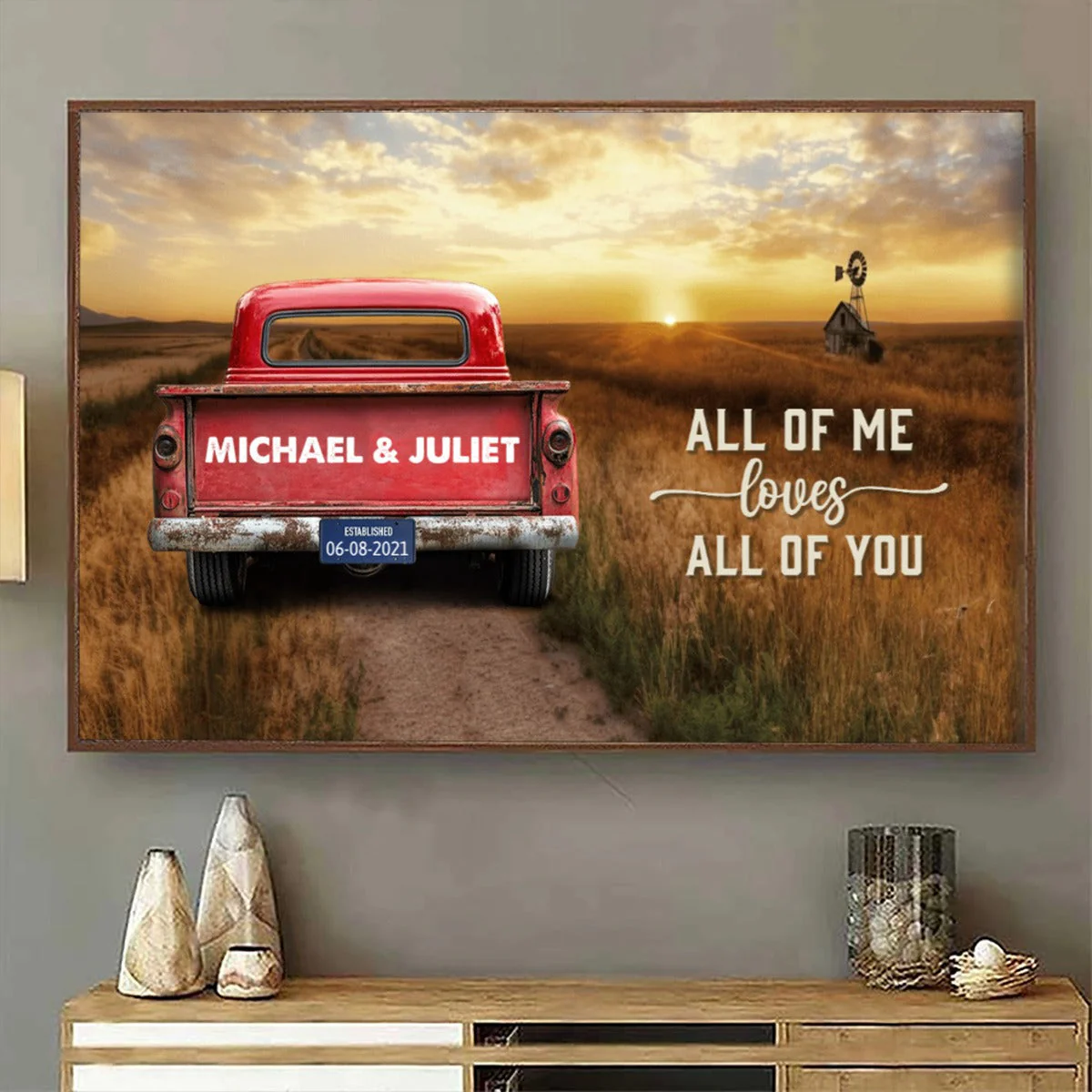Personalized Vintage Truck Farmhouse Canvas Gift for family,couple