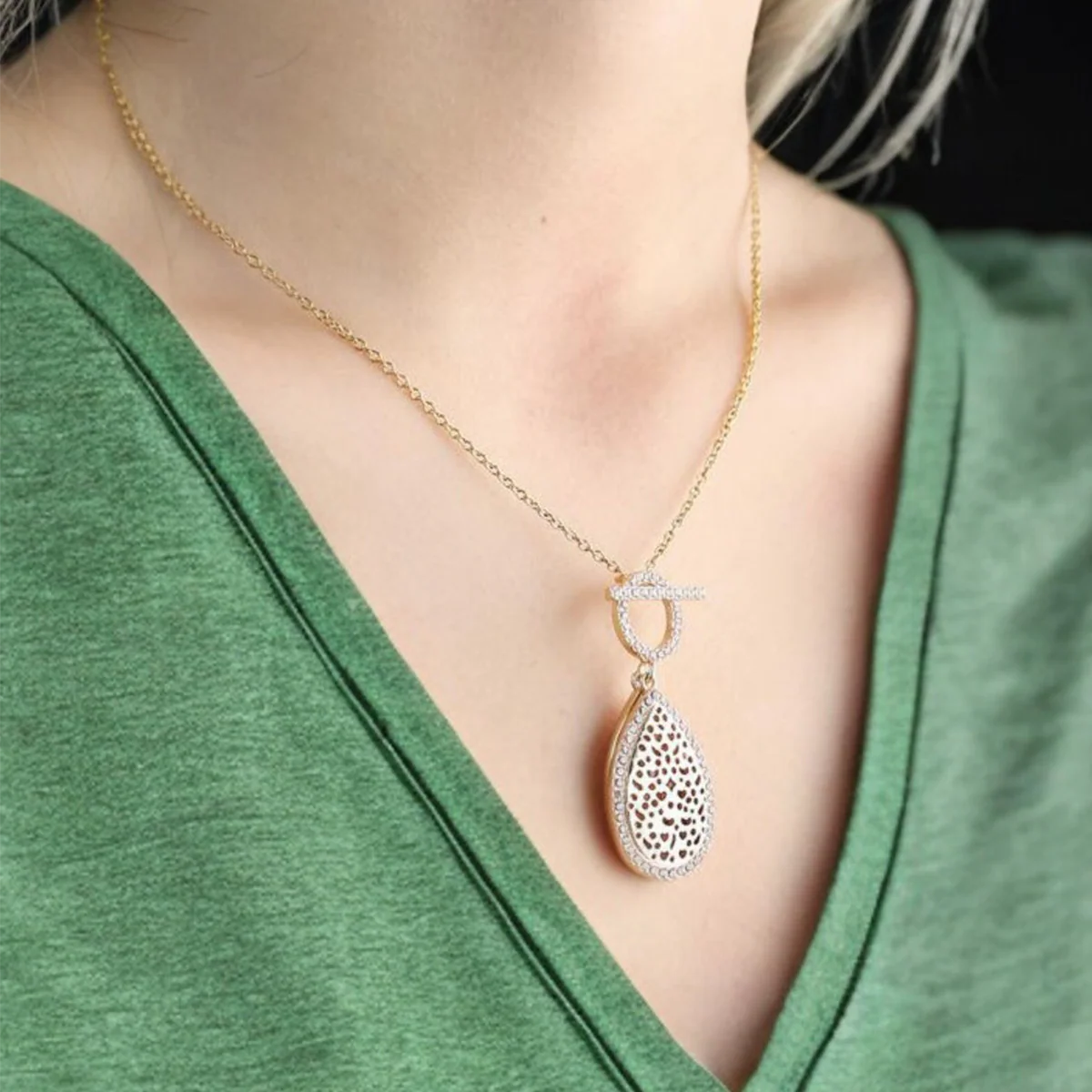 Personalized Water Drop Shape Stained Glass Background Photo Box Necklace - Image 11