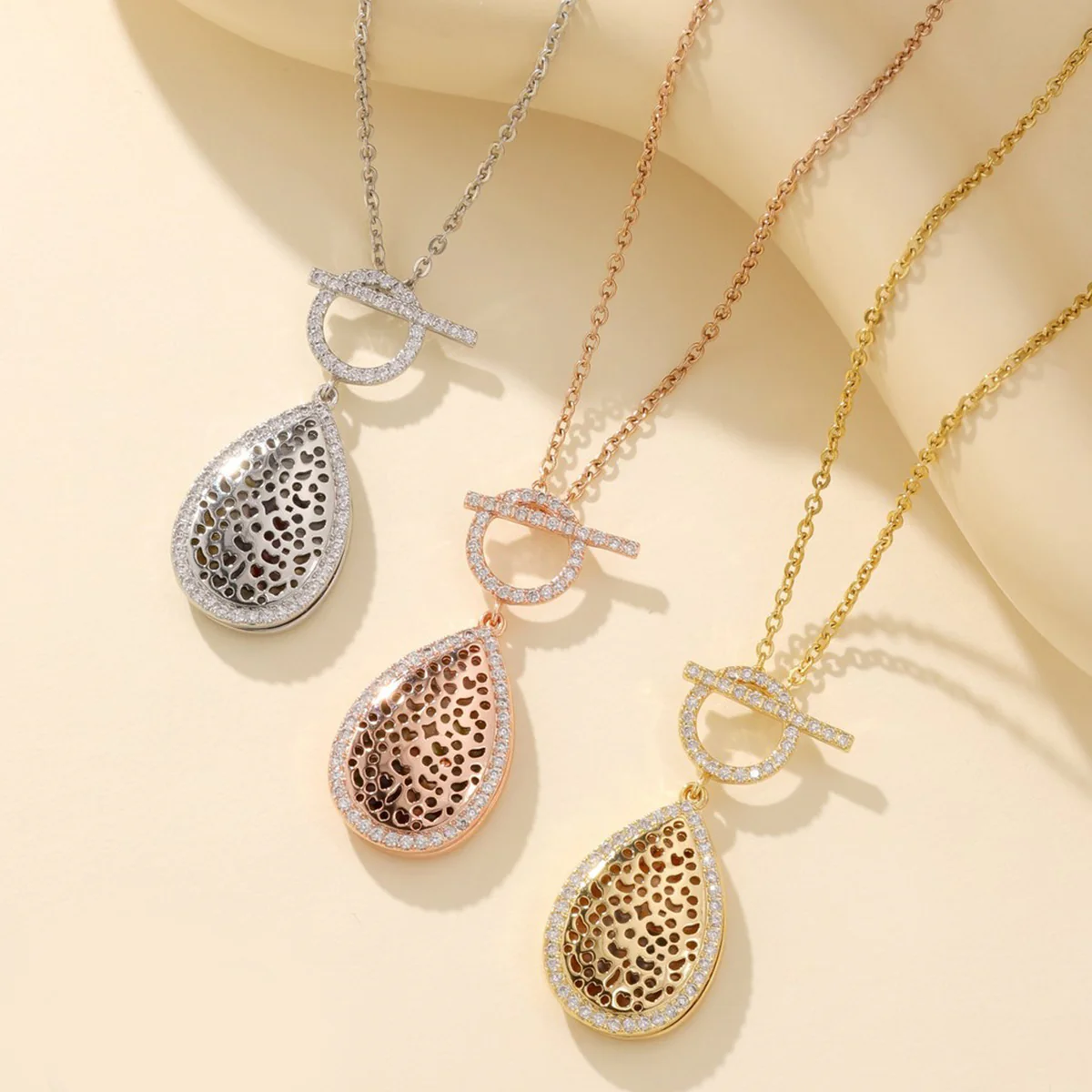 Personalized Water Drop Shape Stained Glass Background Photo Box Necklace - Image 3