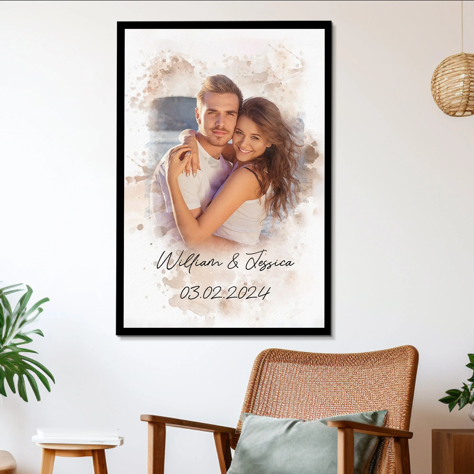 Personalized Watercolor Photo Couple Poster - Image 4