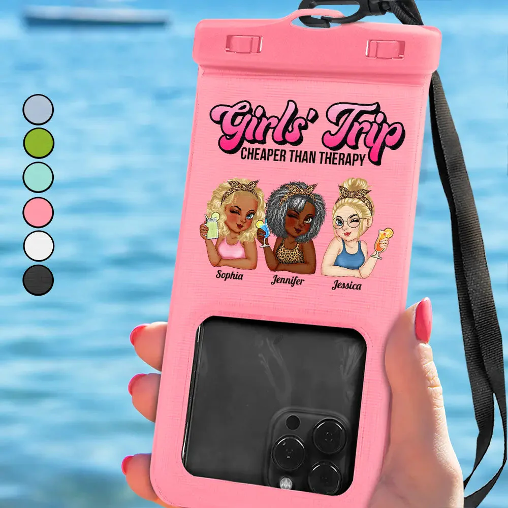 Personalized Waterproof Phone Pouch - Girls Trip Cheaper Than Therapy Summer Beach - Image 2