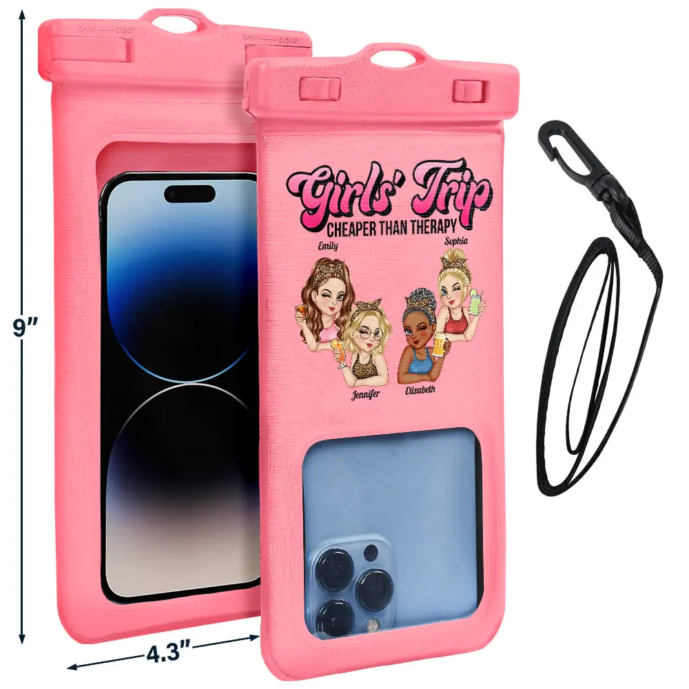 Personalized Waterproof Phone Pouch - Girls Trip Cheaper Than Therapy Summer Beach - Image 4