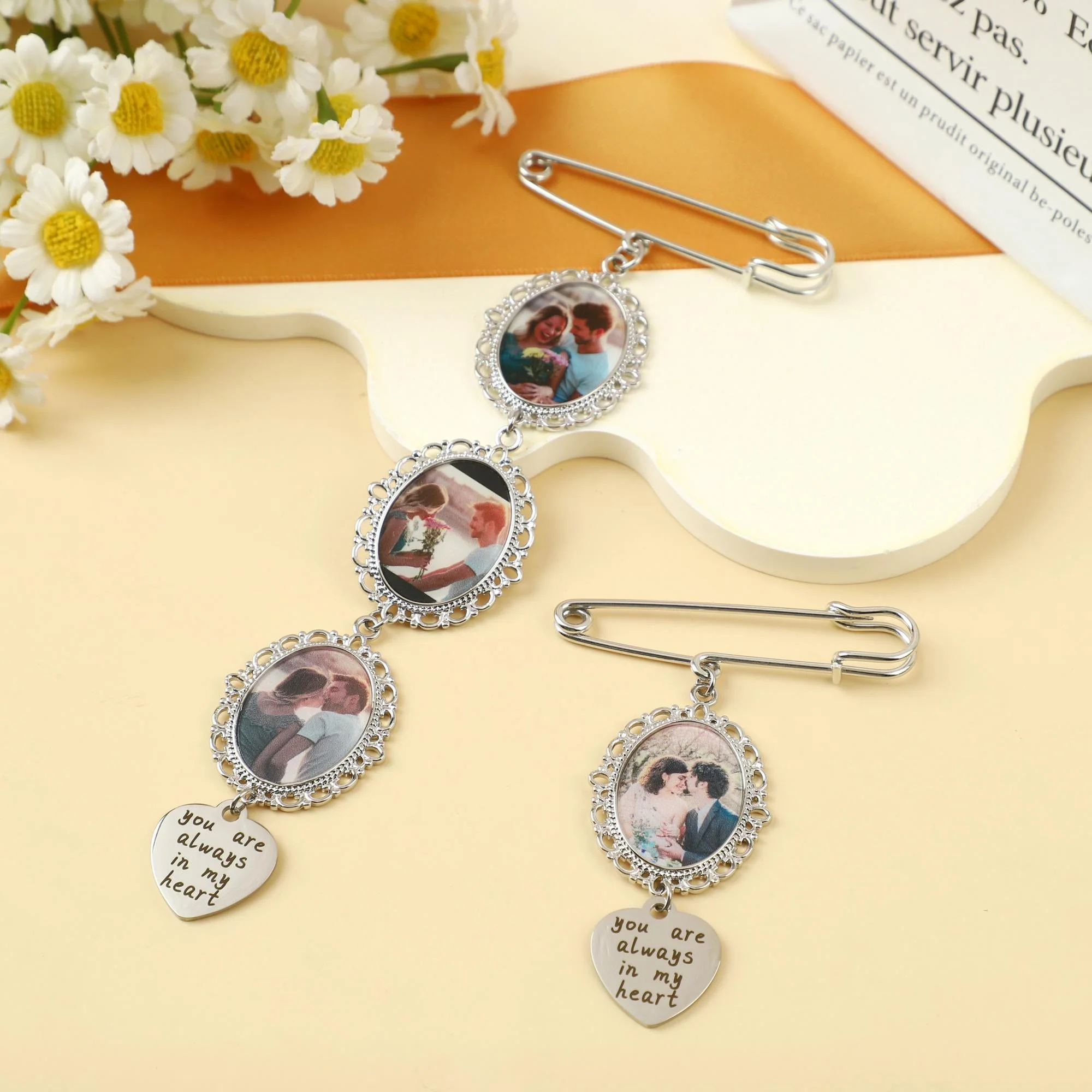 Personalized Wedding Bouquet Picture Charms Brooch Pins - Image 11