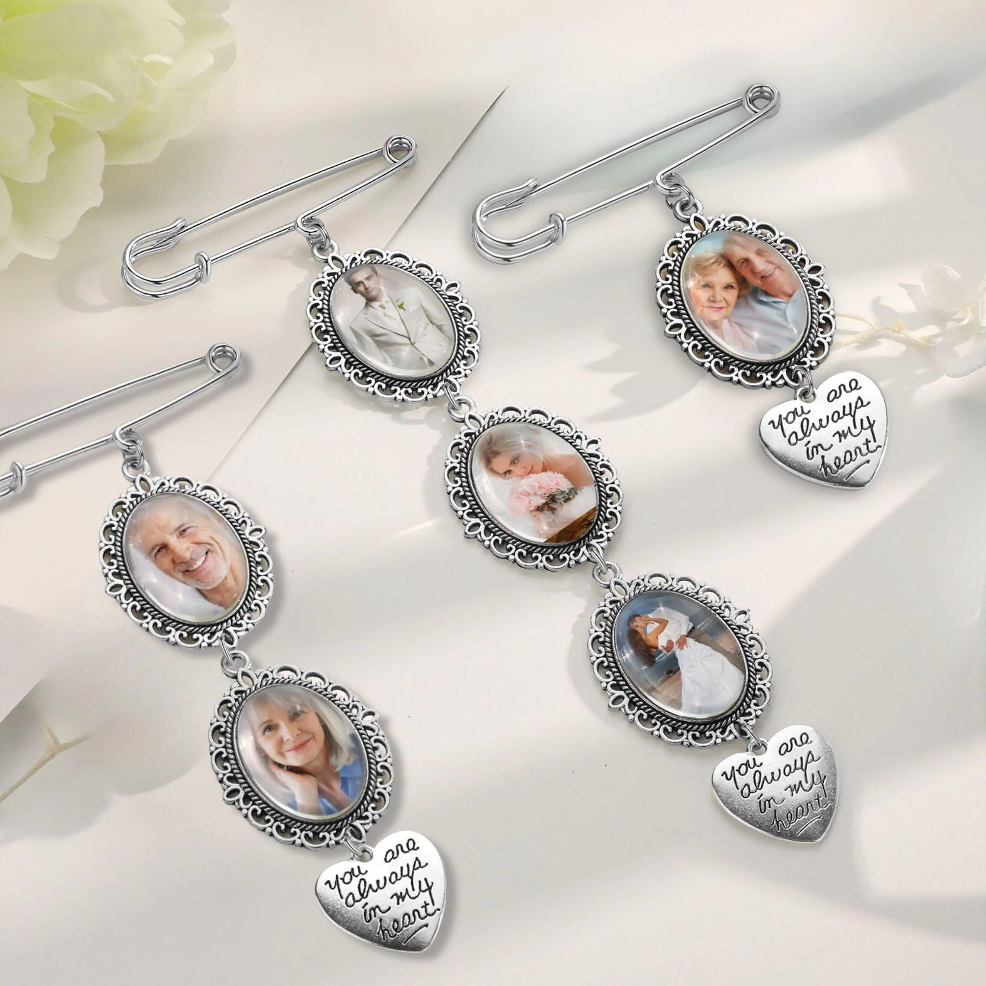 Personalized Wedding Bouquet Picture Charms Brooch Pins - Image 12