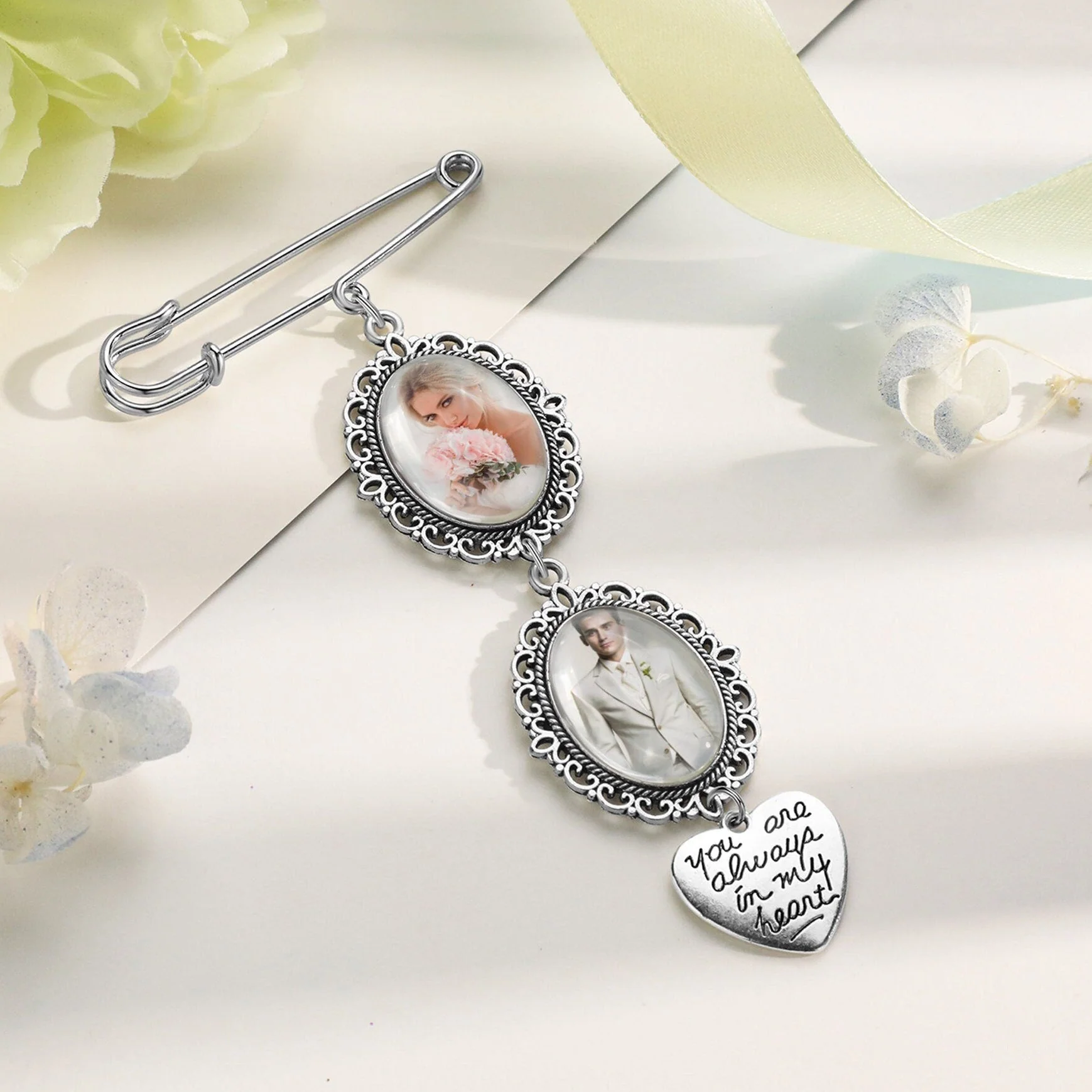 Personalized Wedding Bouquet Picture Charms Brooch Pins - Image 13