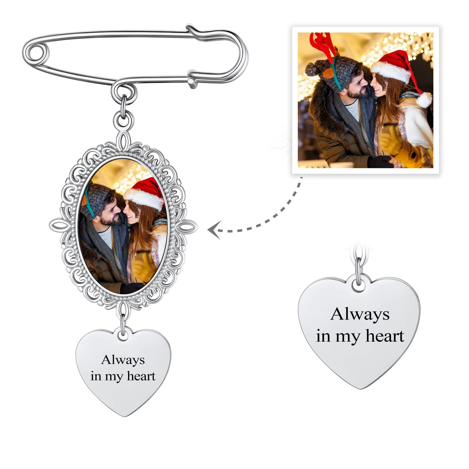 Personalized Wedding Bouquet Picture Charms Brooch Pins - Image 14