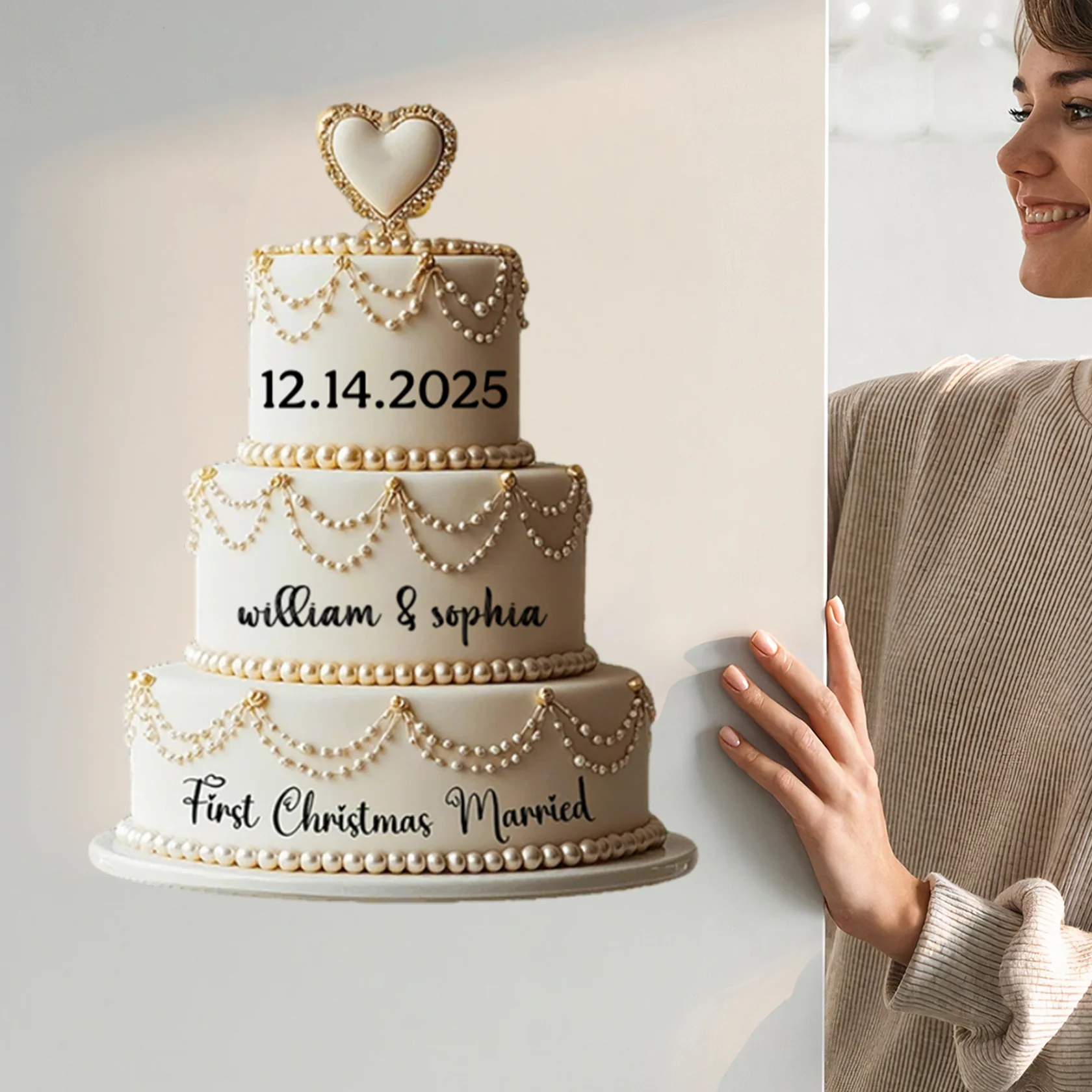 Personalized Wedding Cake First Christmas Married Decal - Image 2