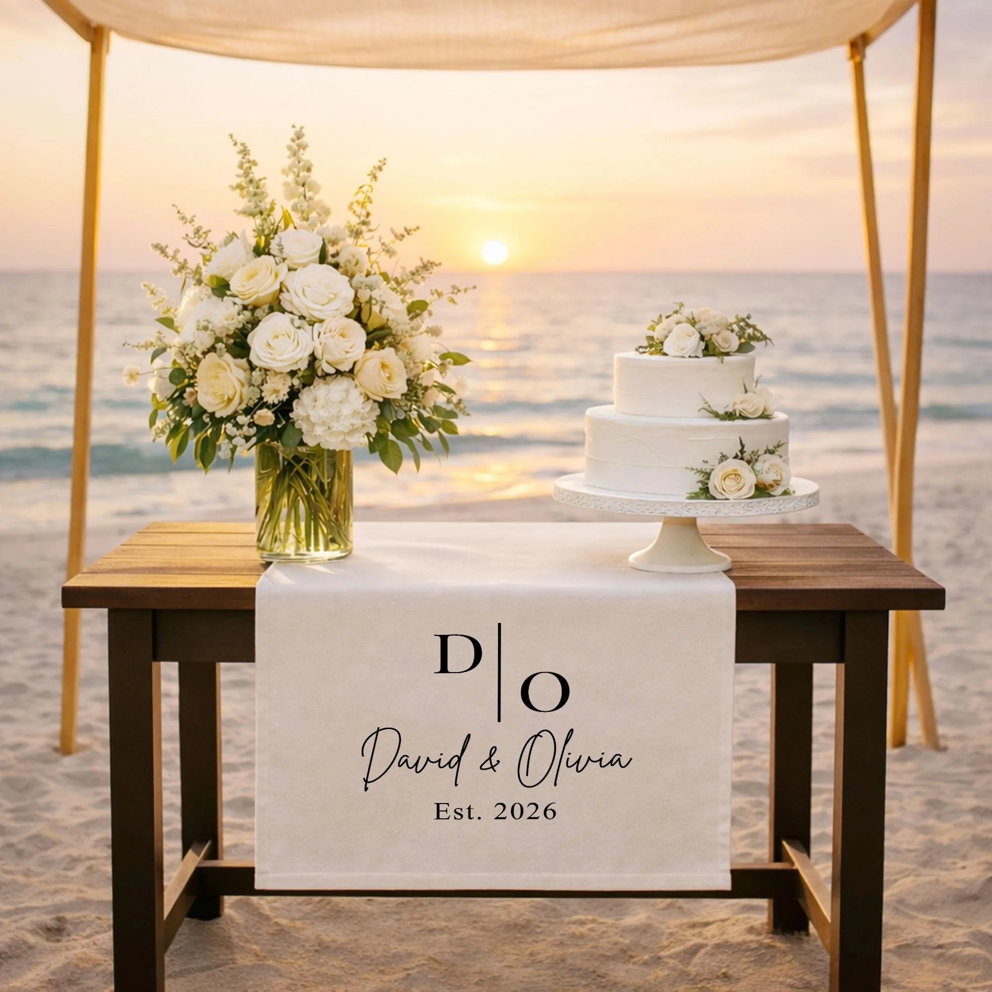 Personalized Wedding Table Runner with Monogram, Sweetheart Table Decor - Image 2