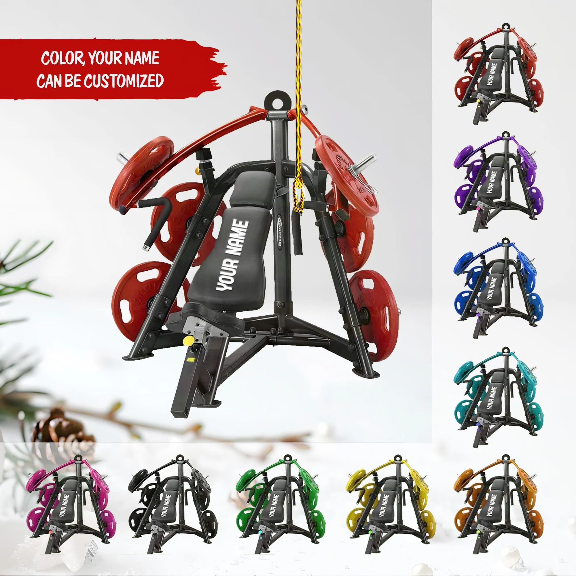 Personalized Weight Lifting Machine Christmas Ornament, Fitness Workout Acrylic Ornament, Gym Body Builder Gift - Image 2