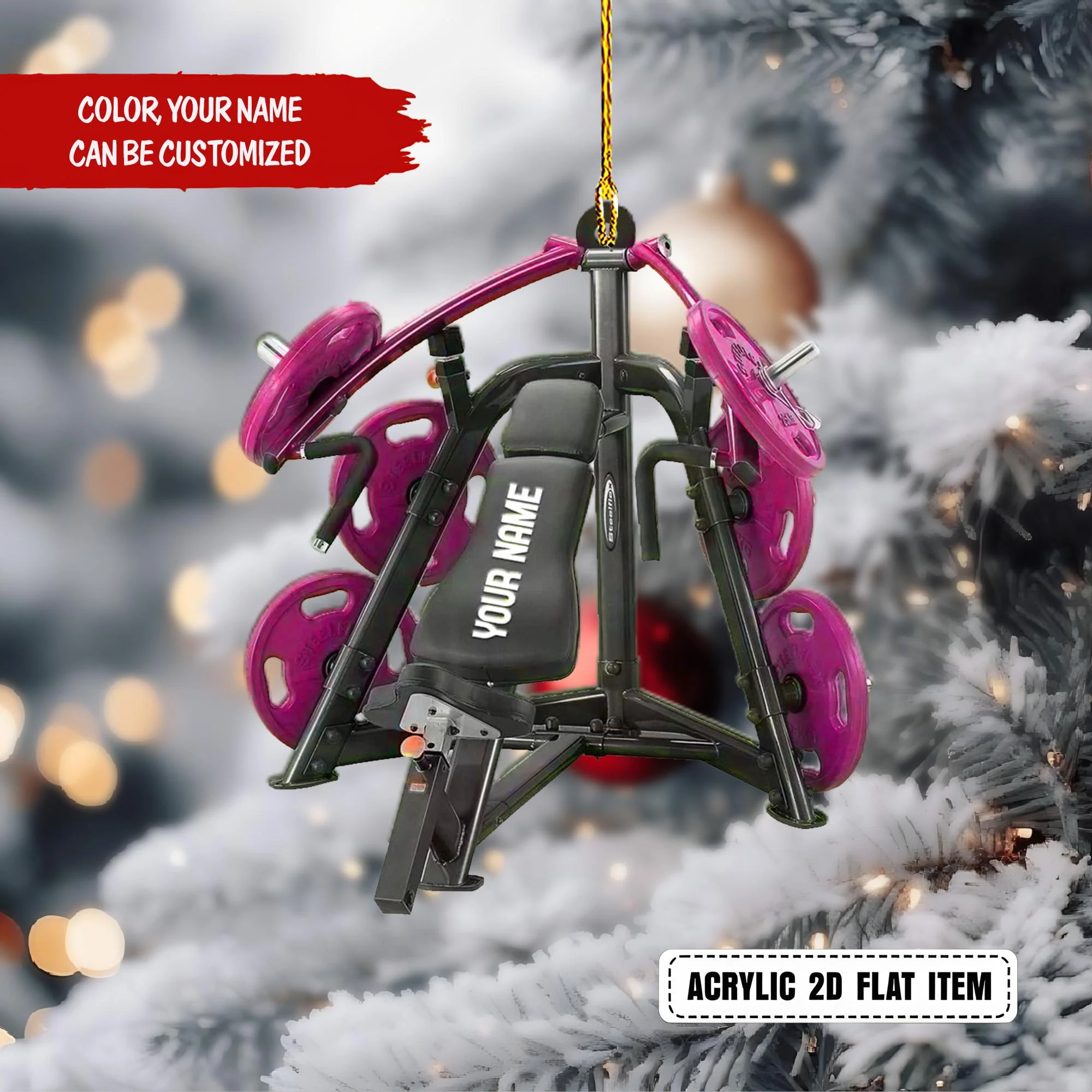Personalized Weight Lifting Machine Christmas Ornament, Fitness Workout Acrylic Ornament, Gym Body Builder Gift - Image 3