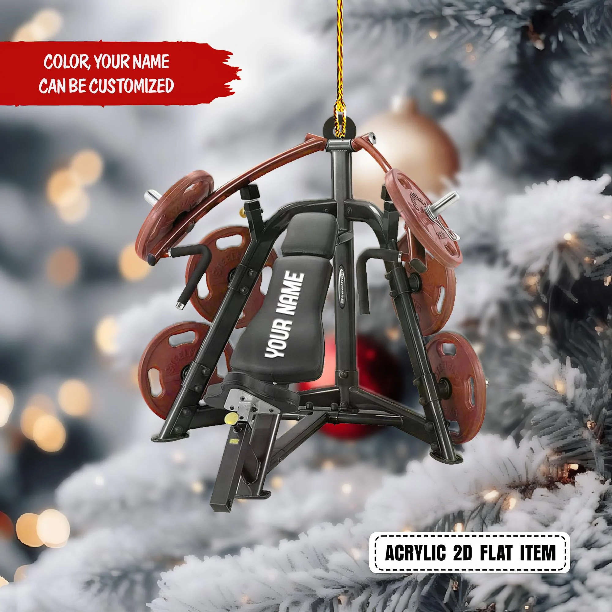 Personalized Weight Lifting Machine Christmas Ornament, Fitness Workout Acrylic Ornament, Gym Body Builder Gift - Image 4