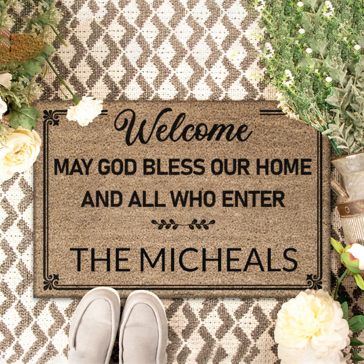 Personalized welcome may God bless our home and all who enter Doormat - Image 3