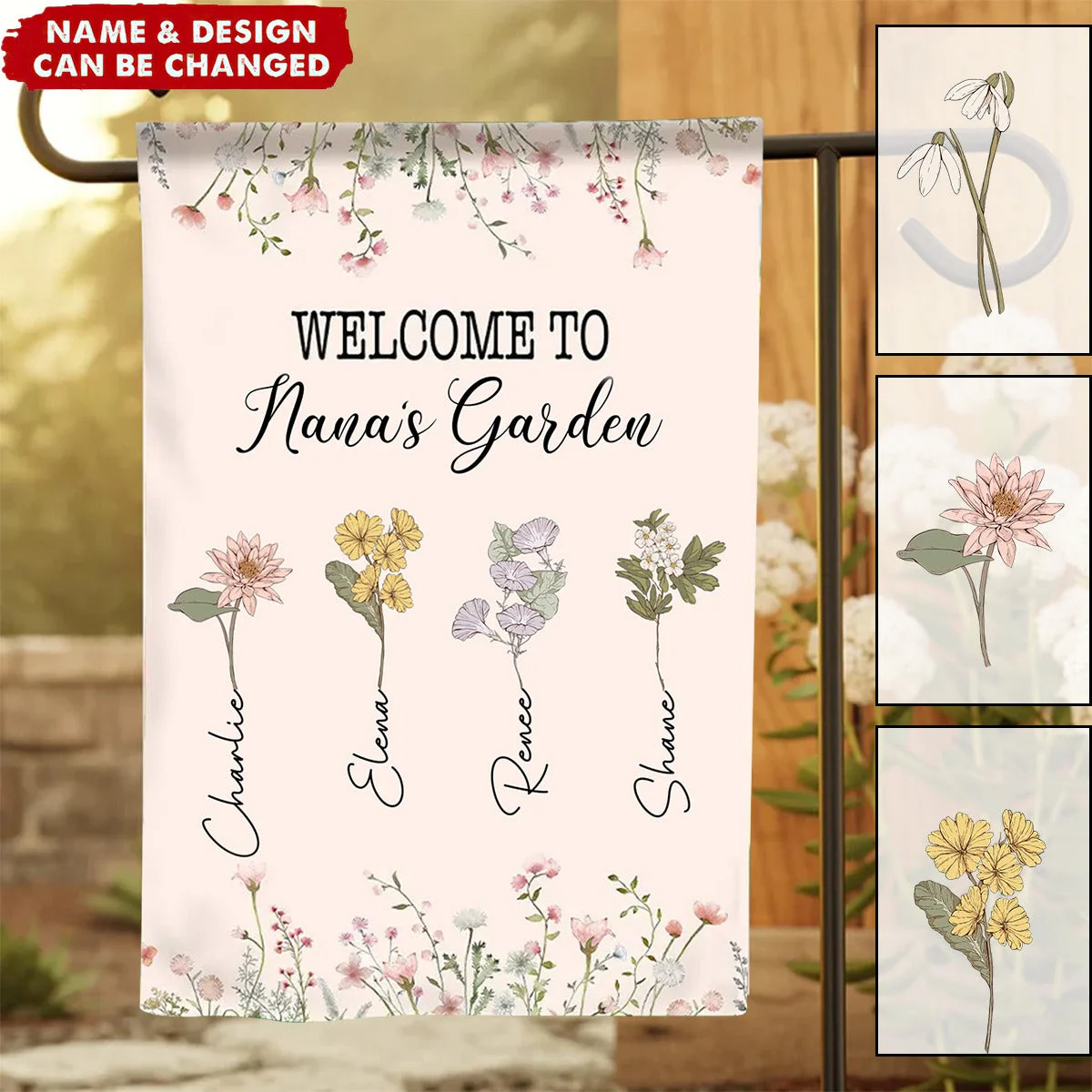 Personalized Welcome To Nana's Garden Birth Month Flowers Garden Flag - Image 2