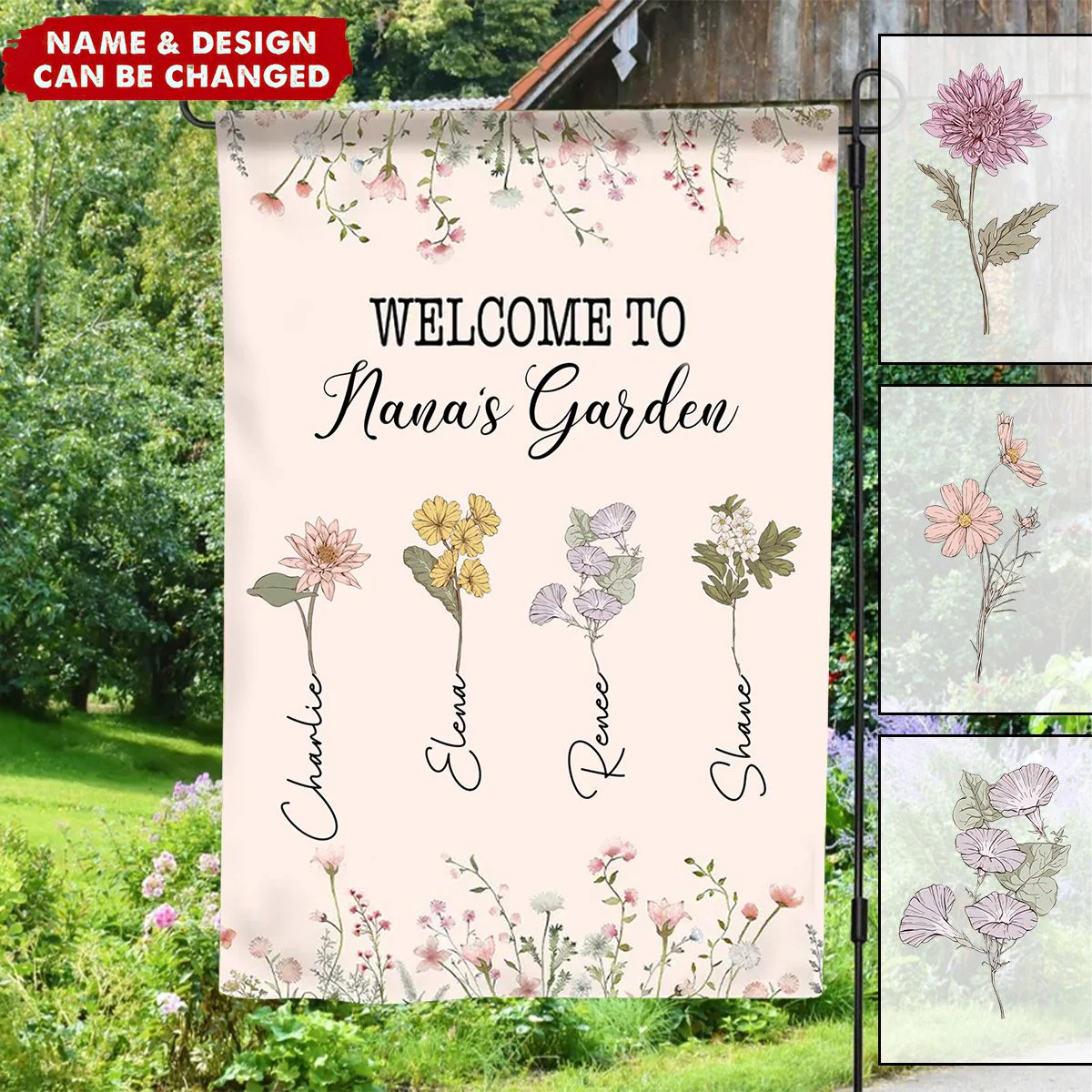 Personalized Welcome To Nana's Garden Birth Month Flowers Garden Flag - Image 3