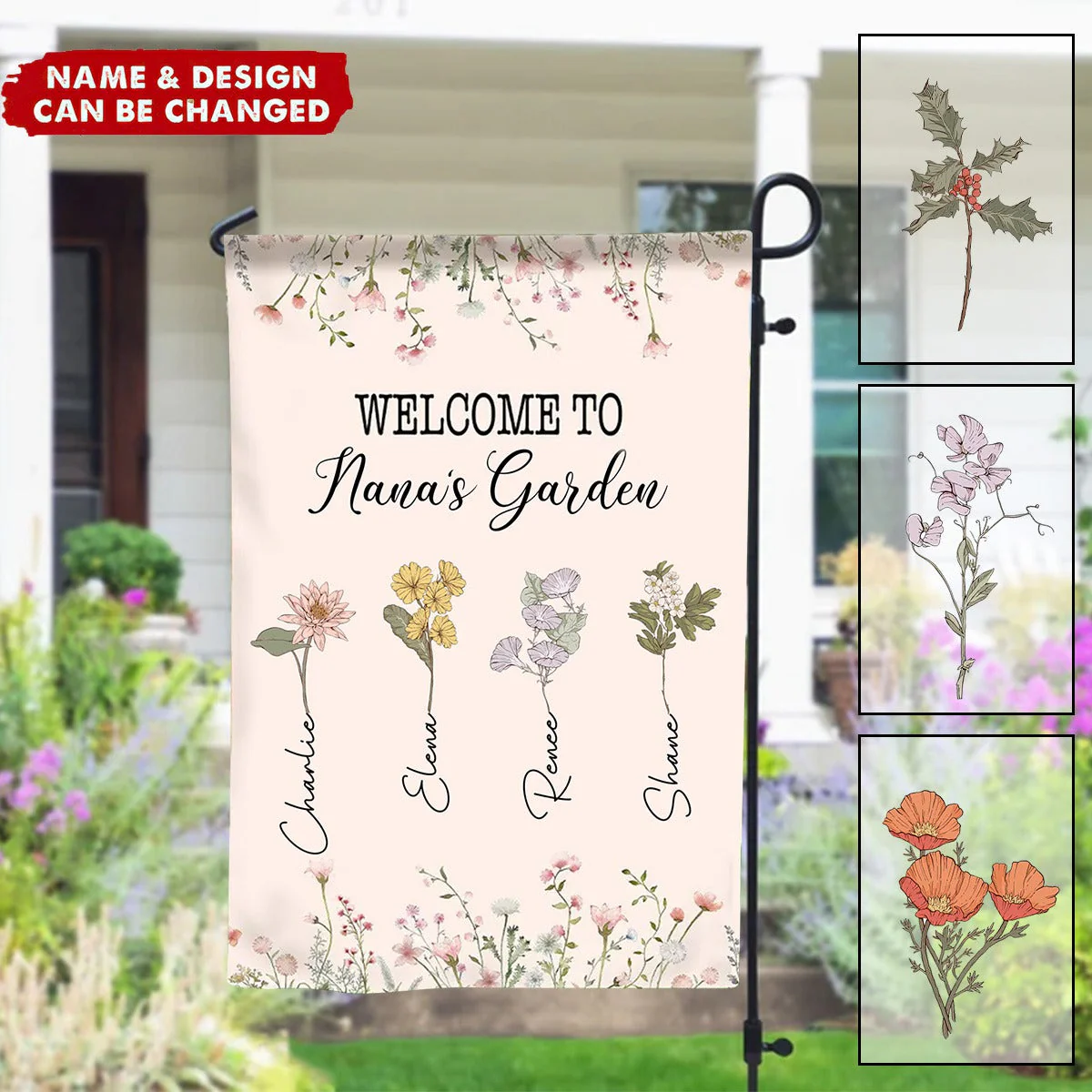 Personalized Welcome To Nana's Garden Birth Month Flowers Garden Flag - Image 4