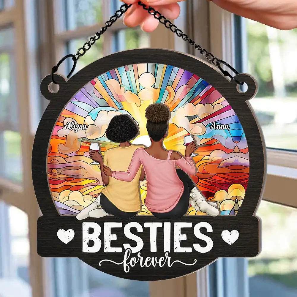 Personalized Window Hanging Suncatcher Ornament - Besties Forever Sitting Together - Image 5