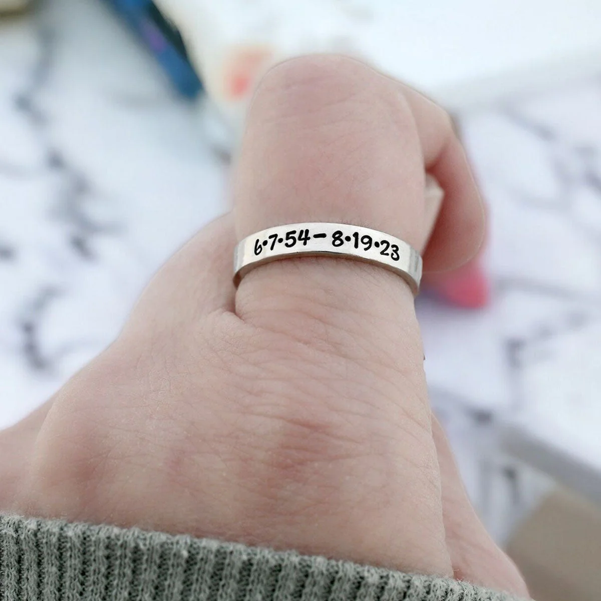 Personalized Wings Memorial Rings Set of 2 Stacking Ring - Image 6