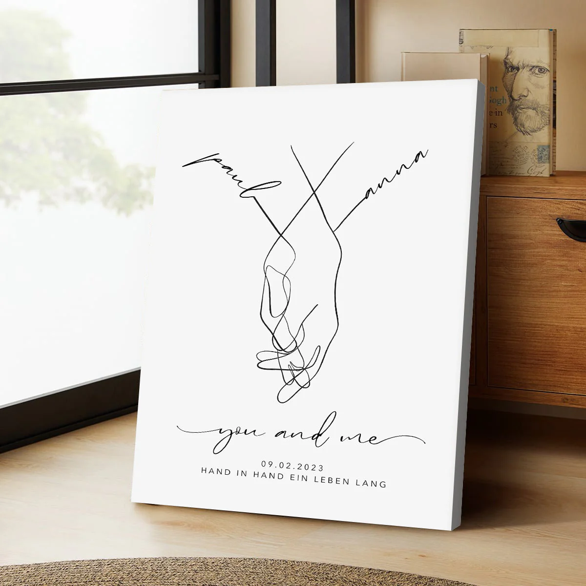Personalized with name date canvas,hand in hand bride and groom,Wedding gift - Image 2