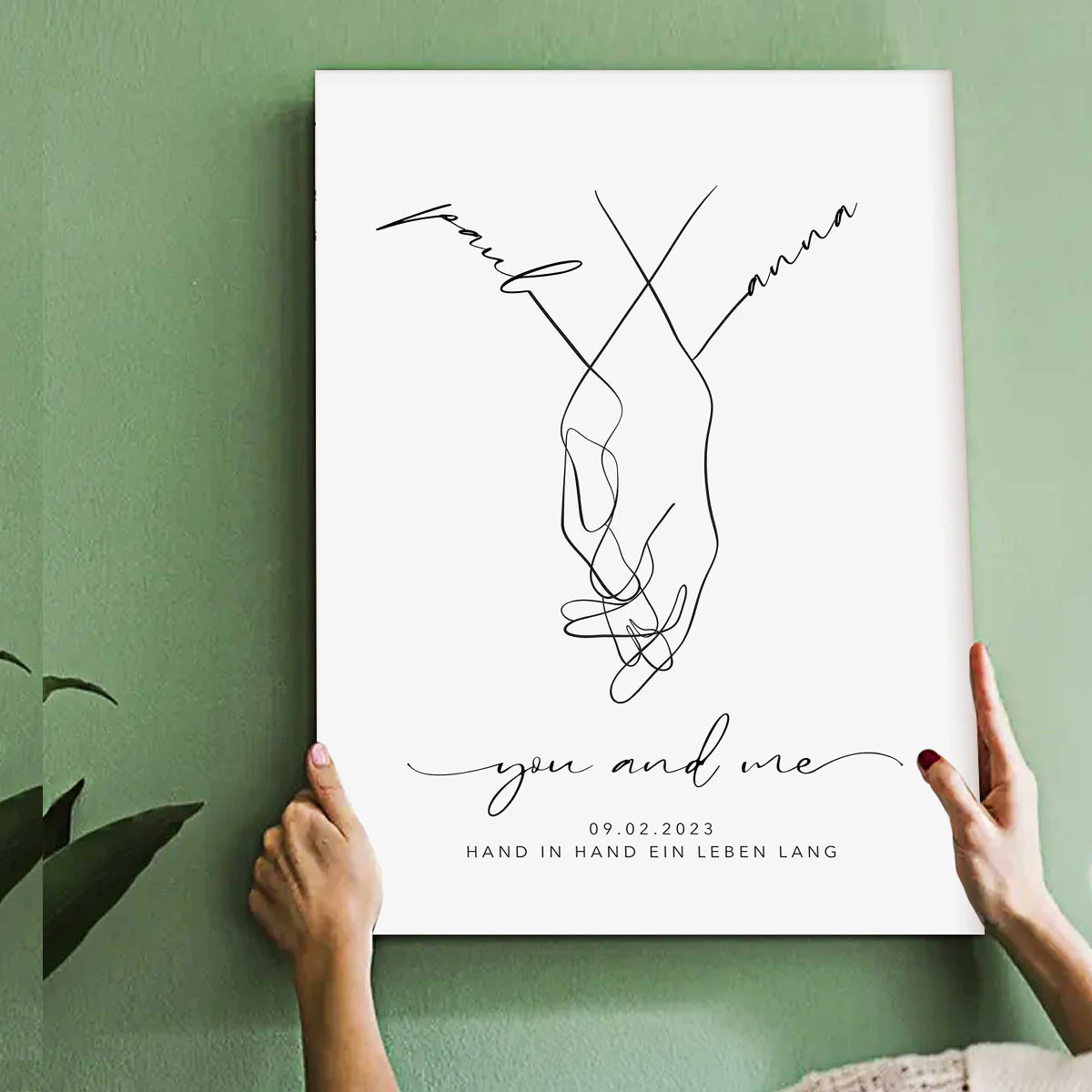 Personalized with name date canvas,hand in hand bride and groom,Wedding gift - Image 4