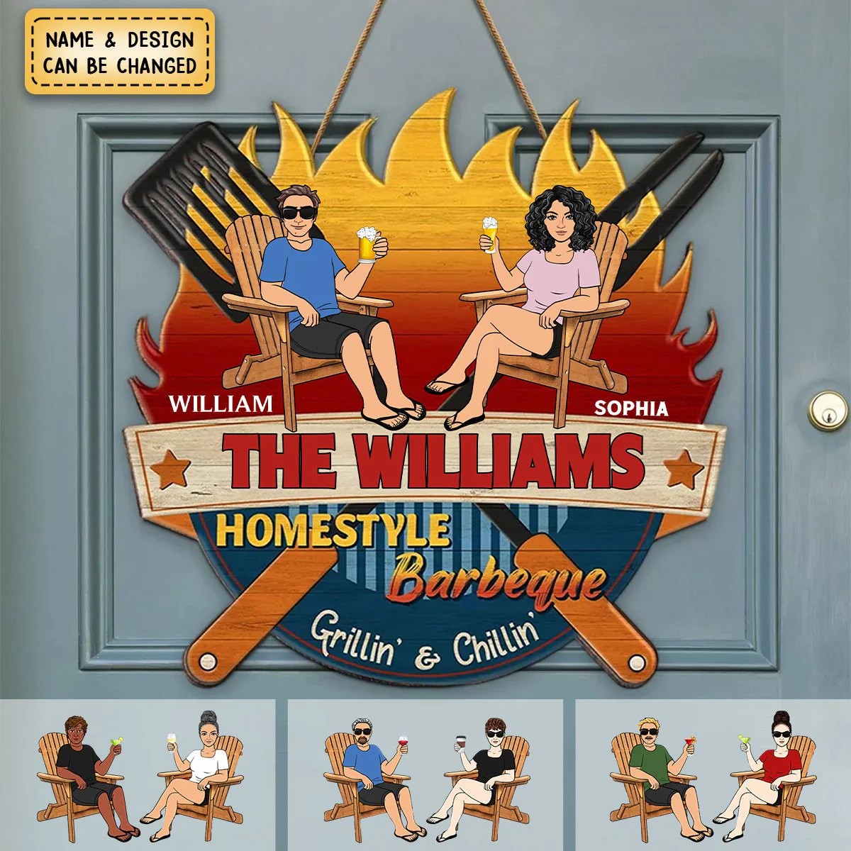 Personalized Wood Sign Gift For Family, Couple, Friends - Homestyle Barbeque Couple Sitting - Image 6