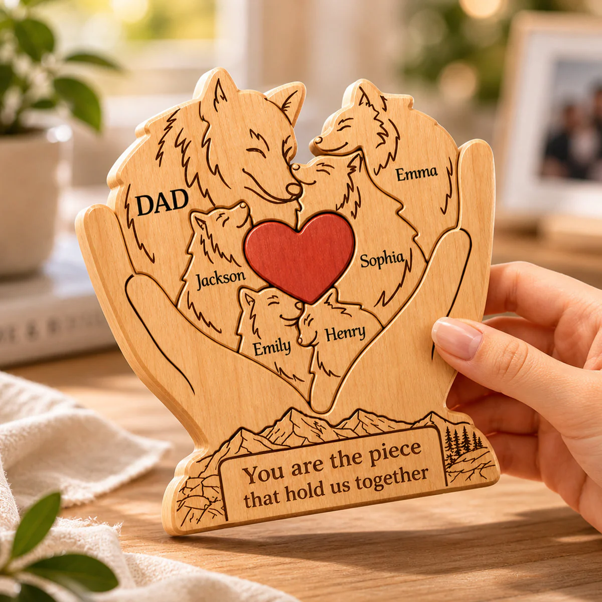 Personalized Wooden Art Puzzle – "Family First, Pack Forever" – Father's Day Gift For Dad & Grandpa