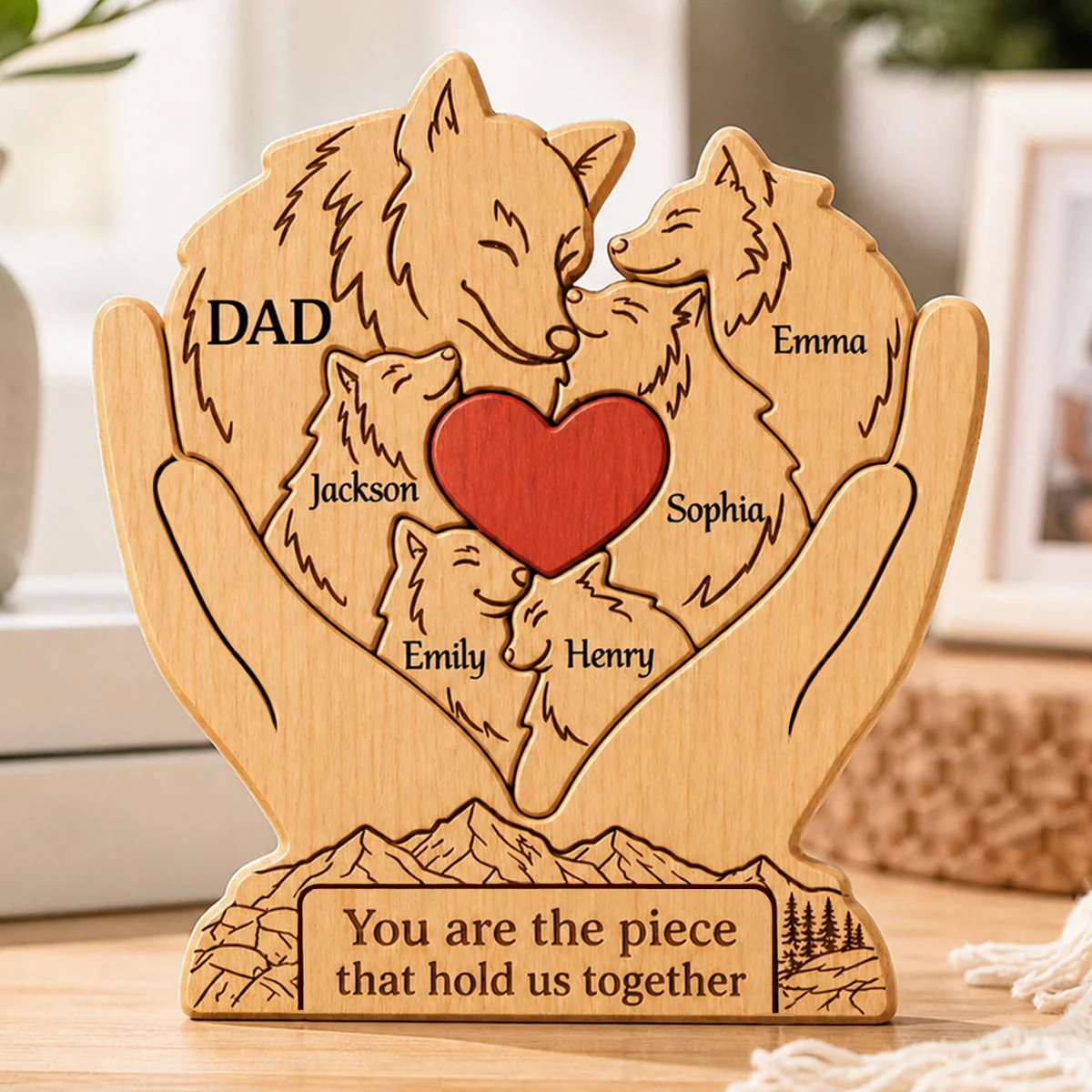 Personalized Wooden Art Puzzle – "Family First, Pack Forever" – Father's Day Gift For Dad & Grandpa - Image 2