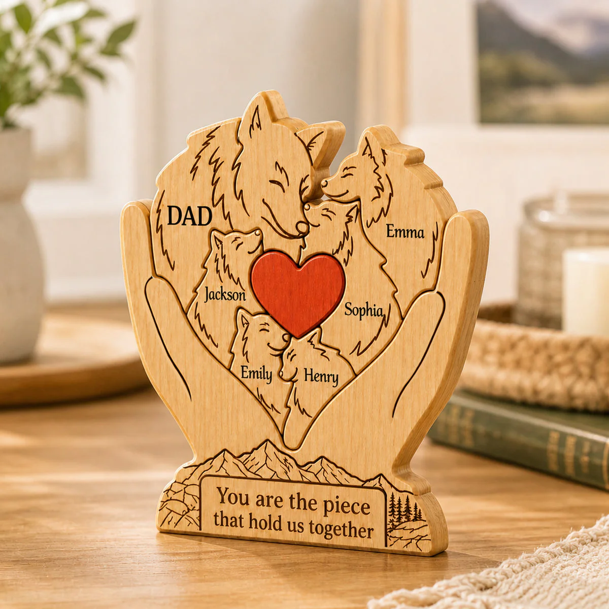 Personalized Wooden Art Puzzle – "Family First, Pack Forever" – Father's Day Gift For Dad & Grandpa - Image 3