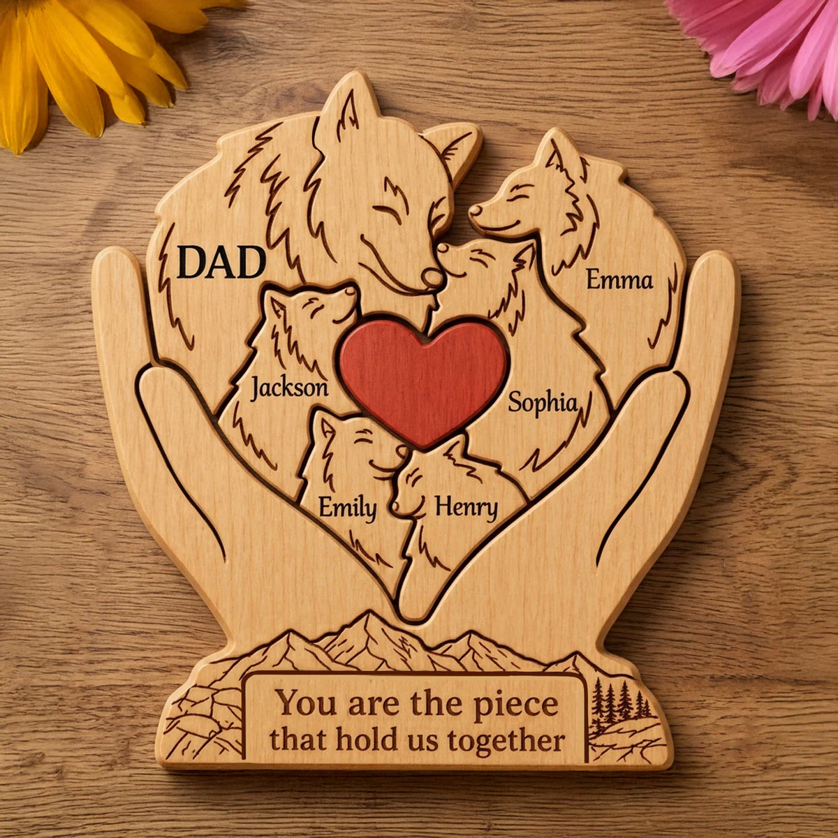 Personalized Wooden Art Puzzle – "Family First, Pack Forever" – Father's Day Gift For Dad & Grandpa - Image 4